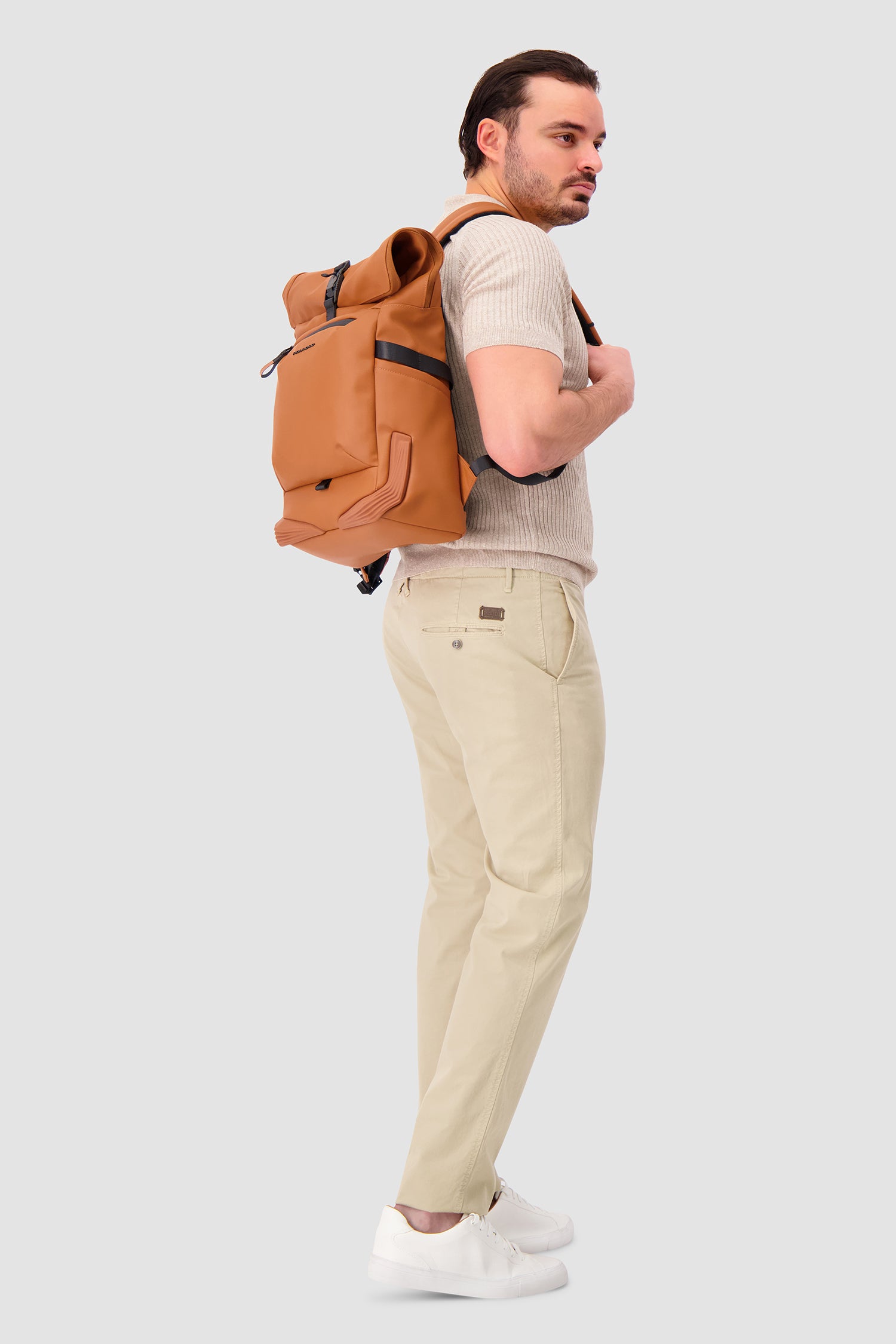 Piquadro Orange Roll Top Backpack