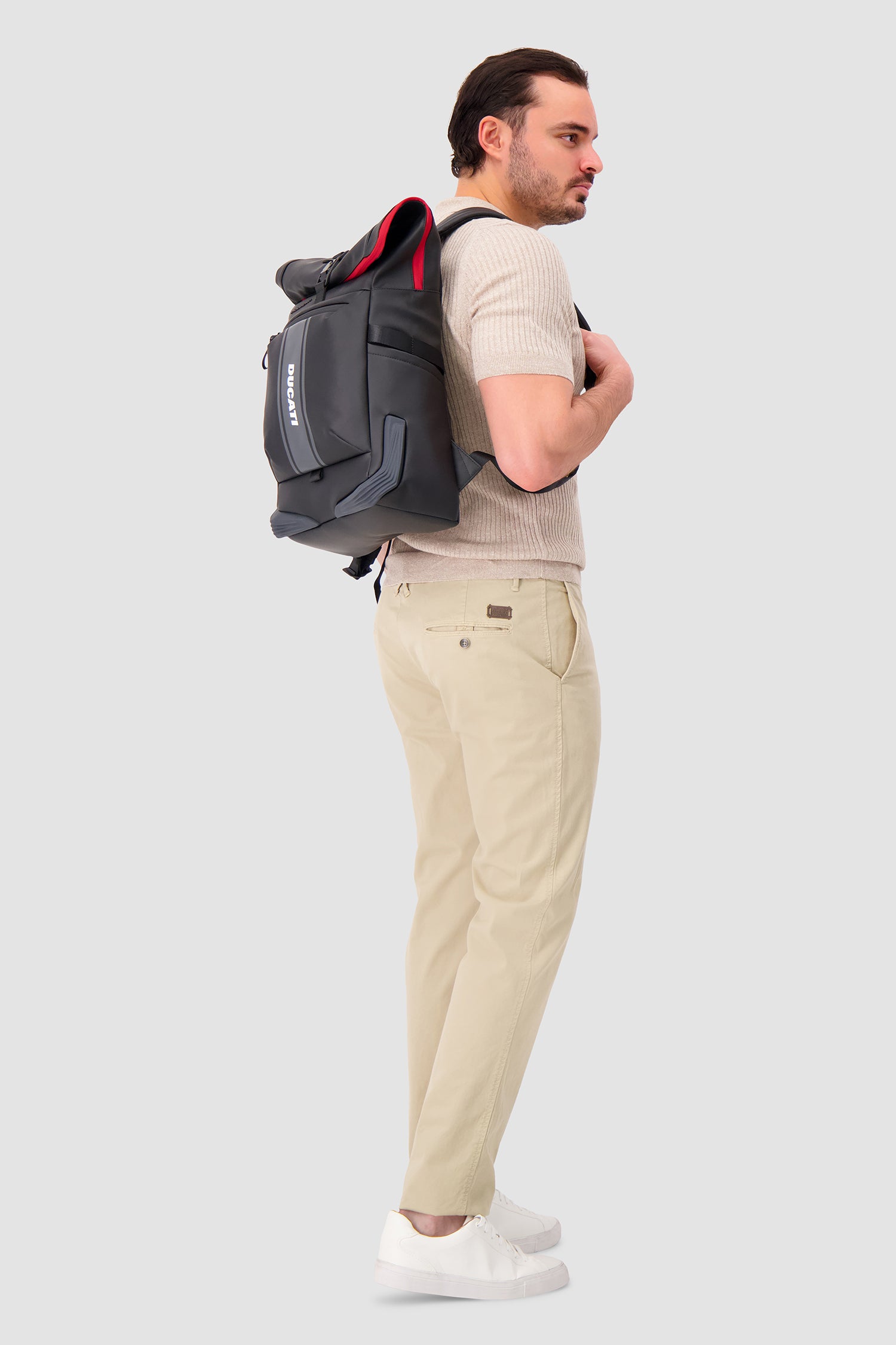 Piquadro x Ducati Black Roll Top Backpack