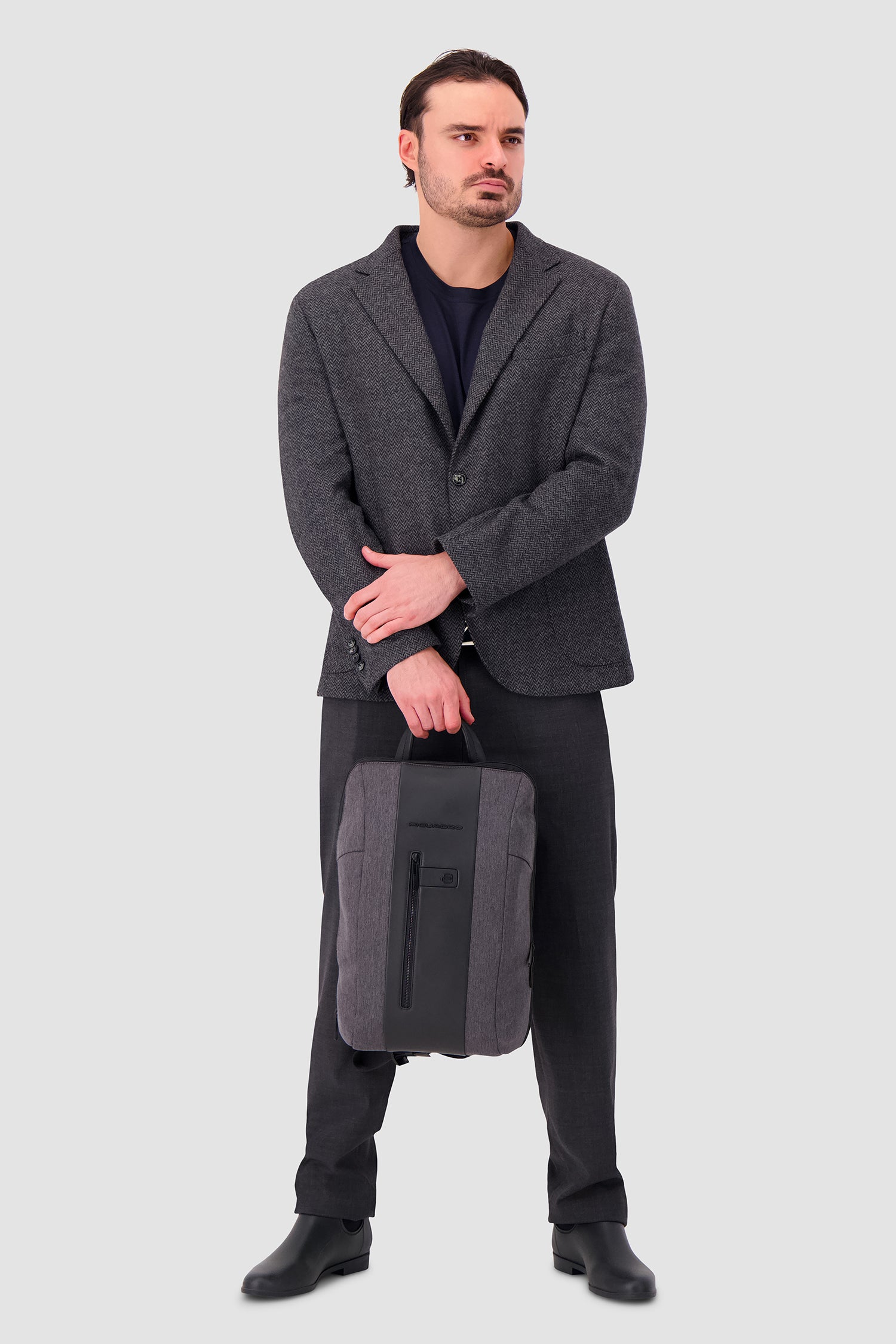 Piquadro Charcoal/Black Slim Laptop Backpack 15.6"