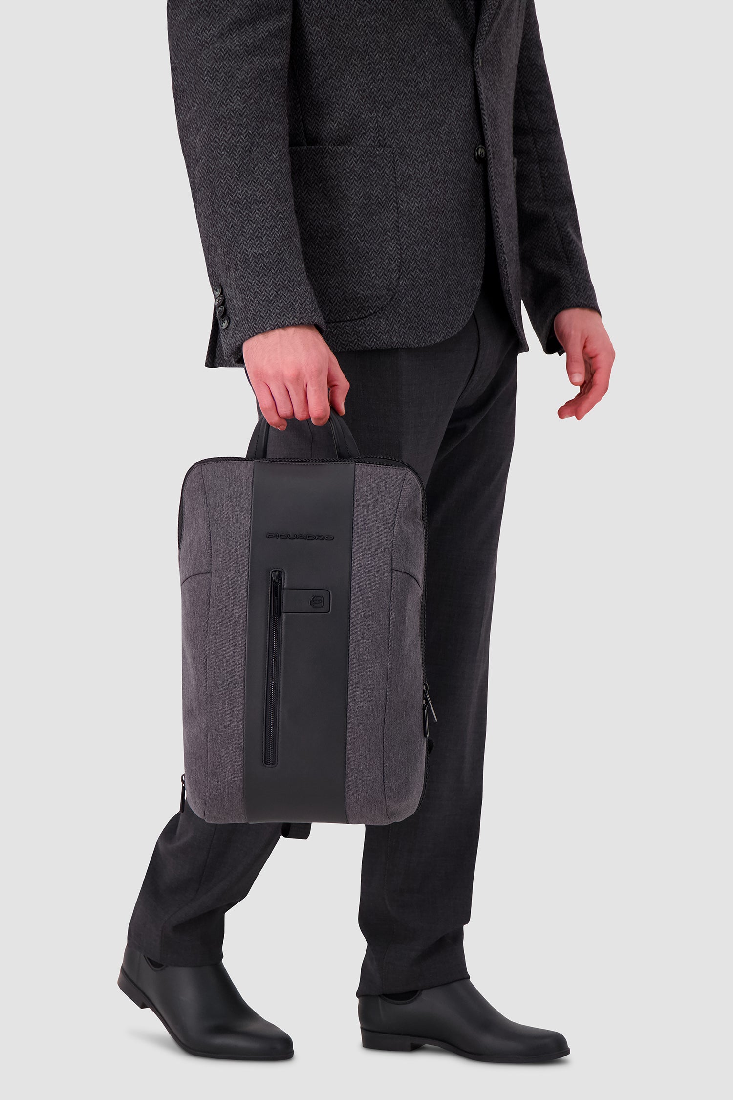 Piquadro Charcoal/Black Slim Laptop Backpack 15.6"
