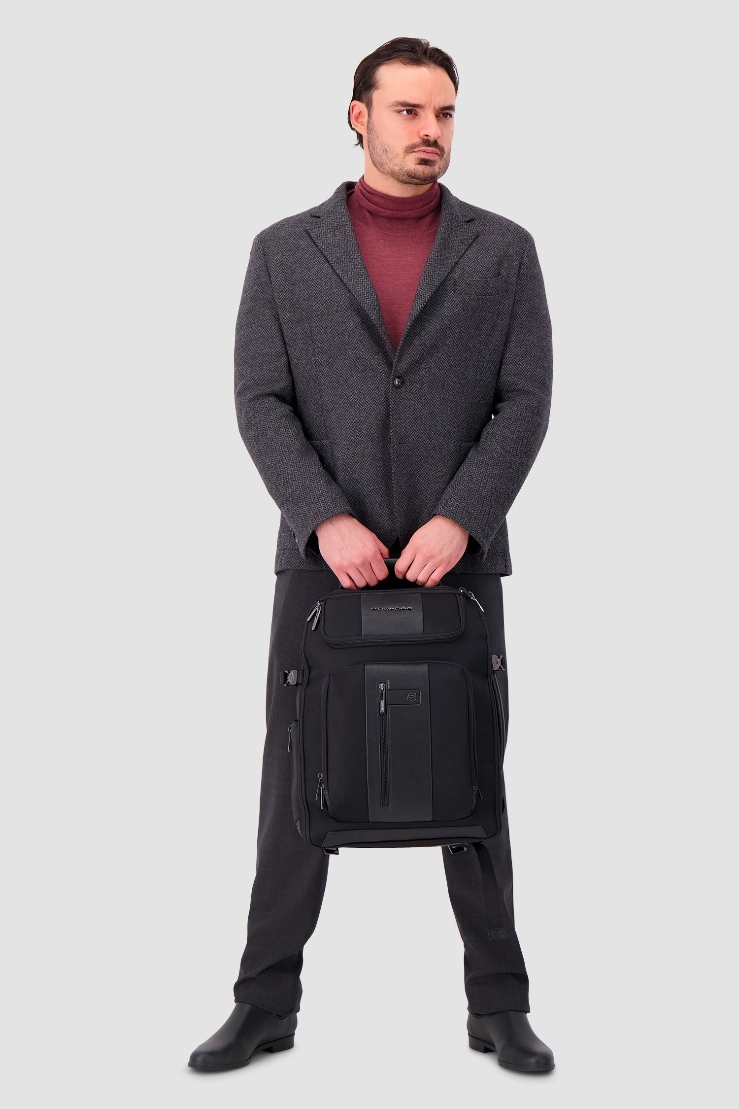 Piquadro Black Expandable Travel Laptop Backpack 15.6"