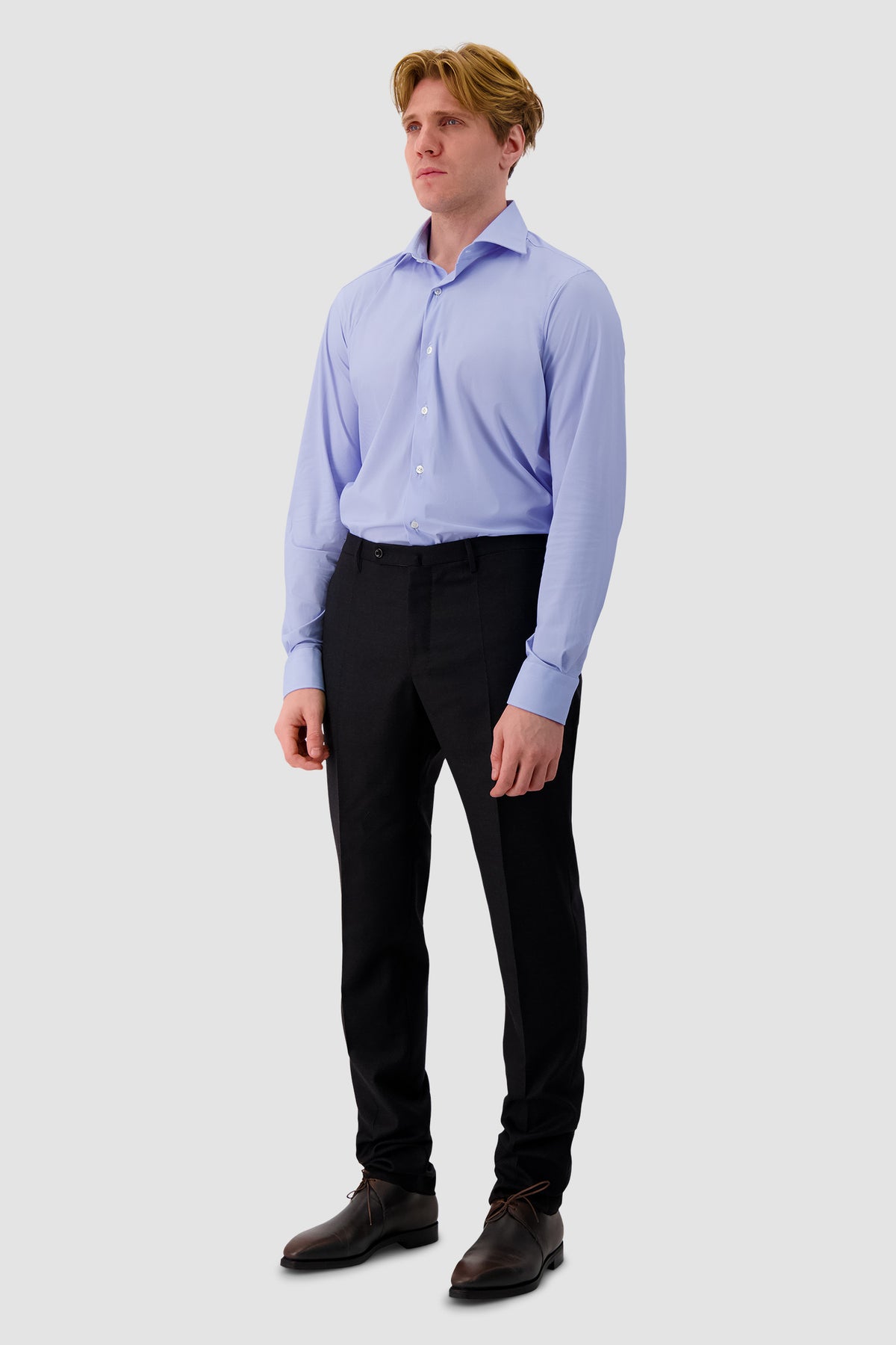 Barba Napoli Light Blue Striped Nylon/Spandex Dress Shirt