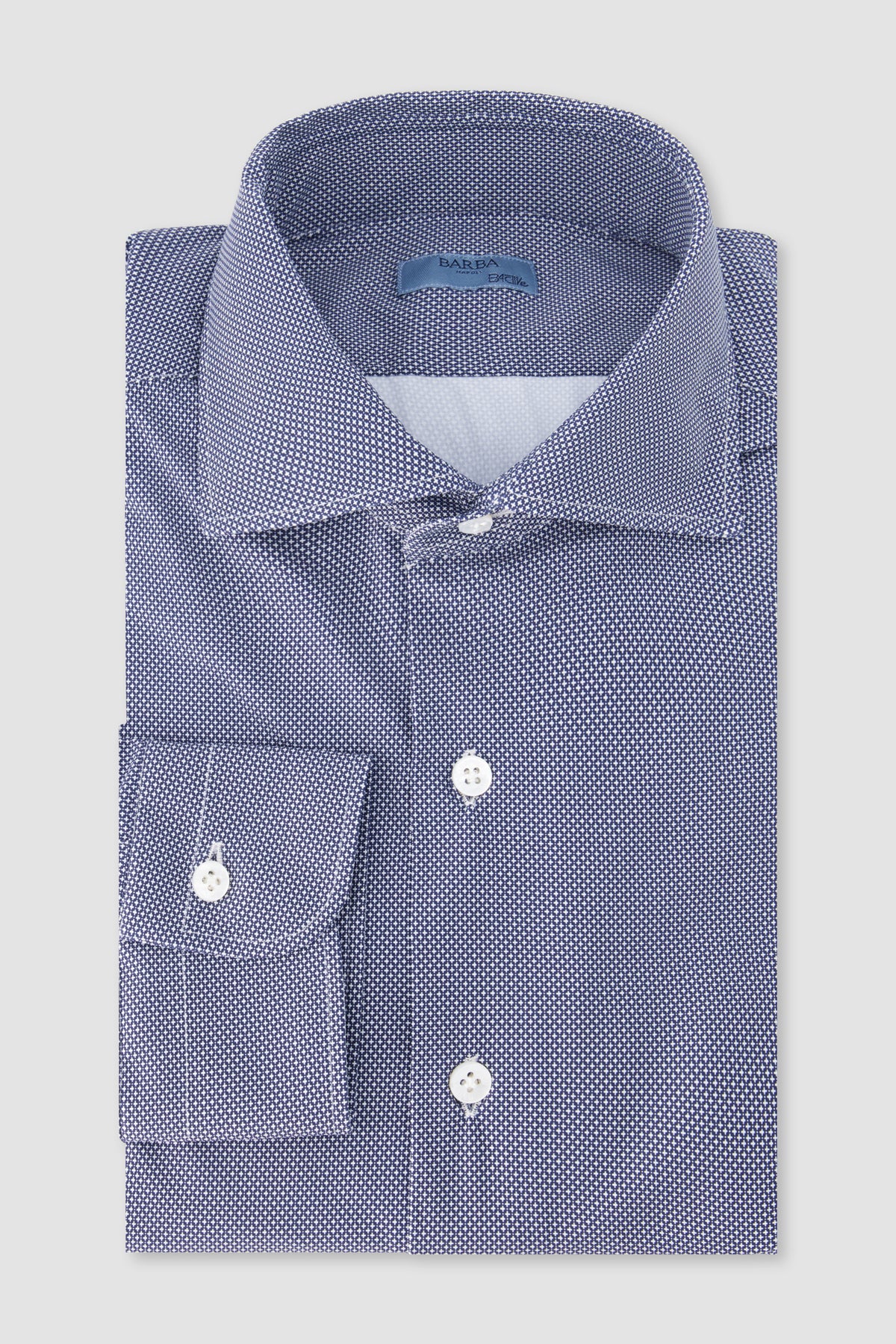 Barba Napoli Navy/White Micro-Pattern Shirt