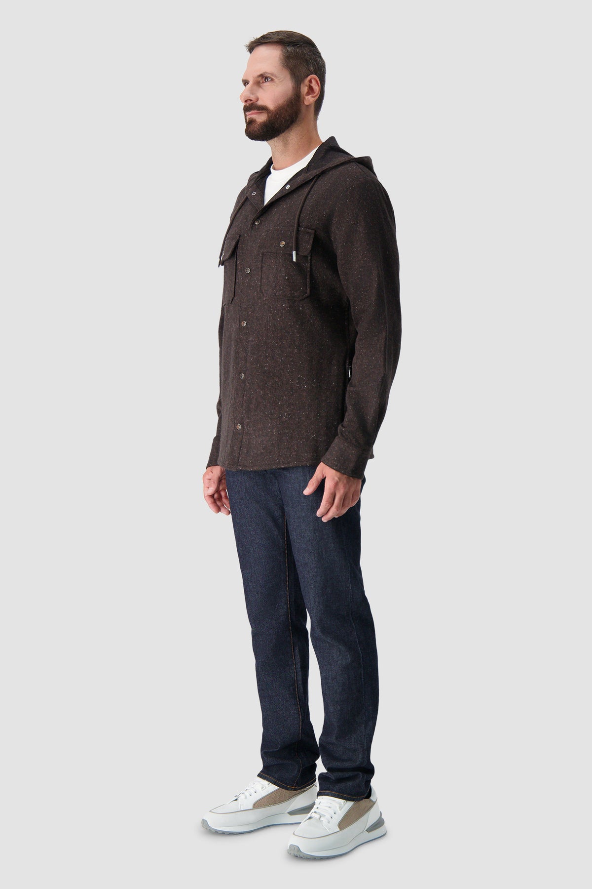 Marco Pescarolo Brown Wool Hooded Utility Overshirt