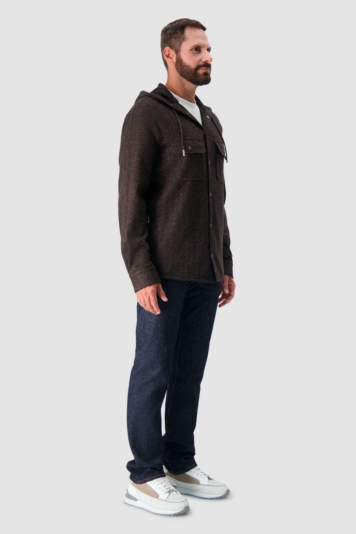 Marco Pescarolo Brown Wool Hooded Utility Overshirt