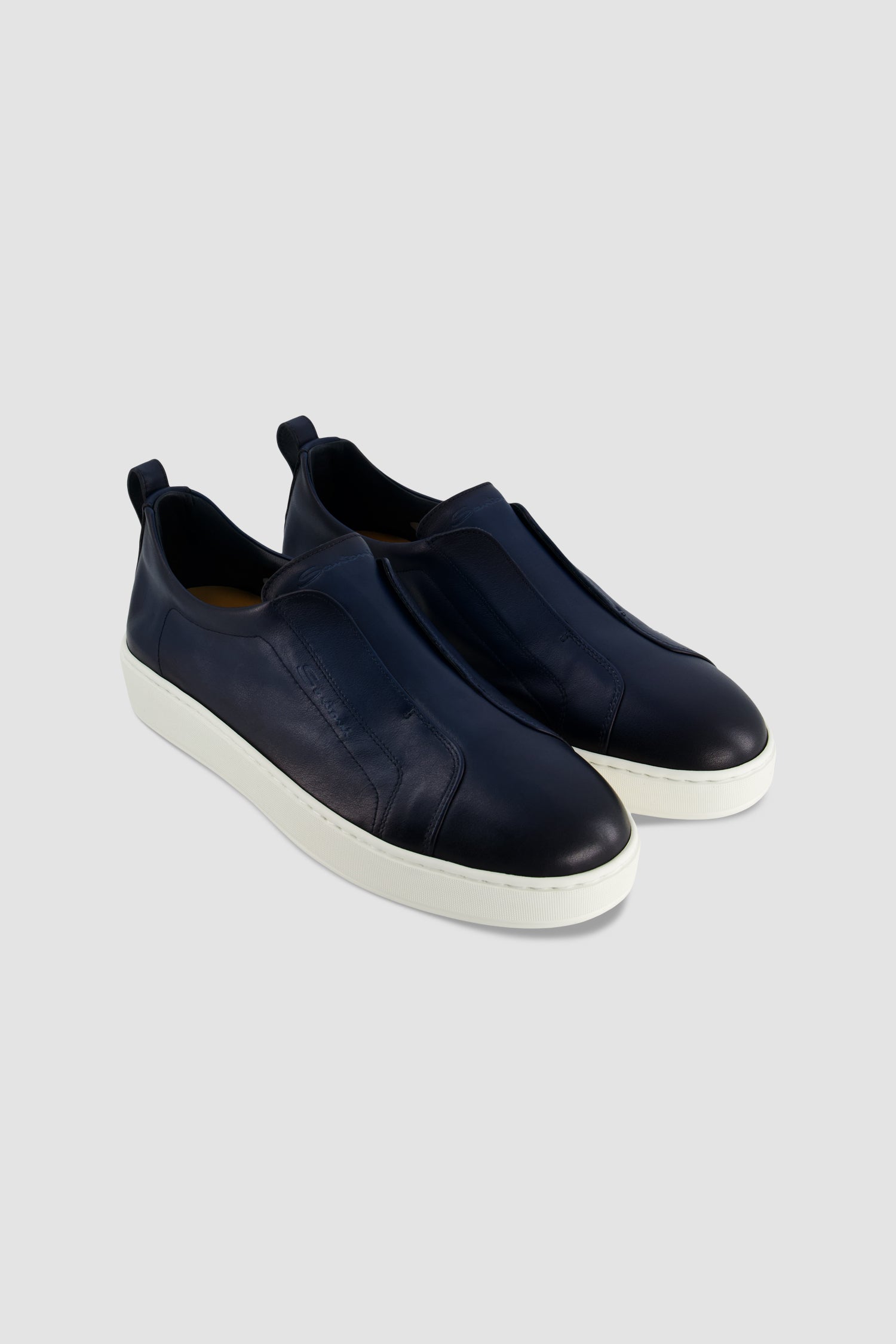 Ducal's Navy Suede & Pebbled Leather Slip-On Sneakers