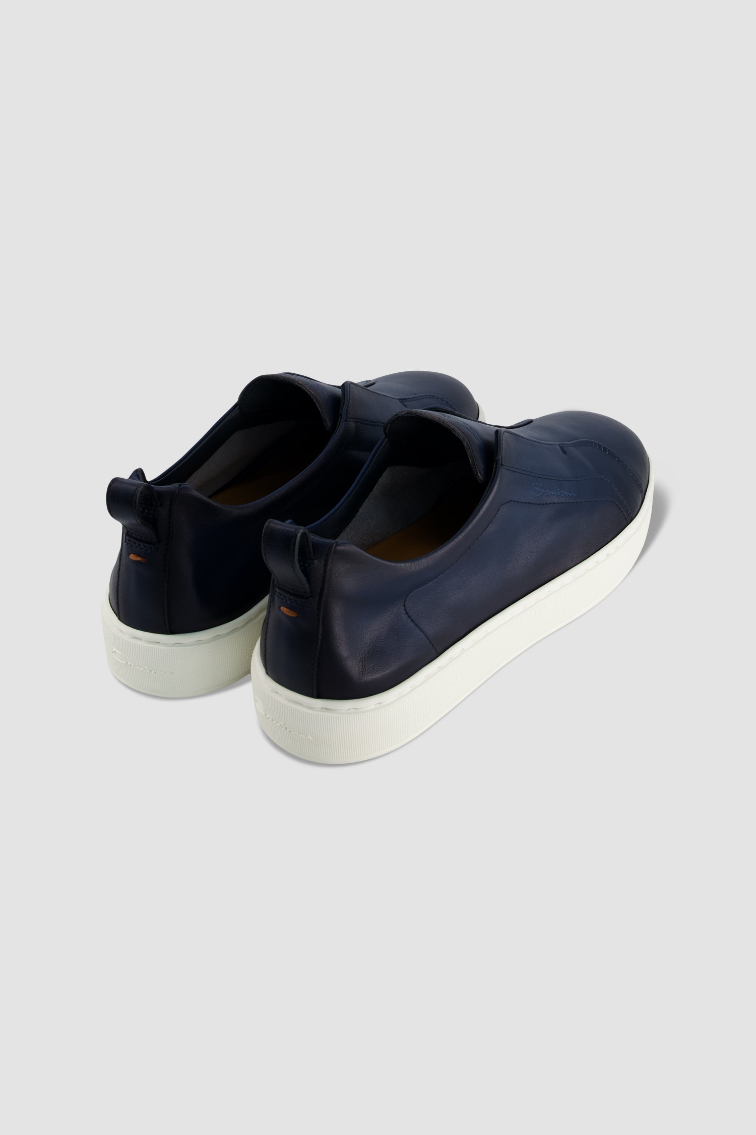 Santoni Navy Leather Slip-on Sneaker