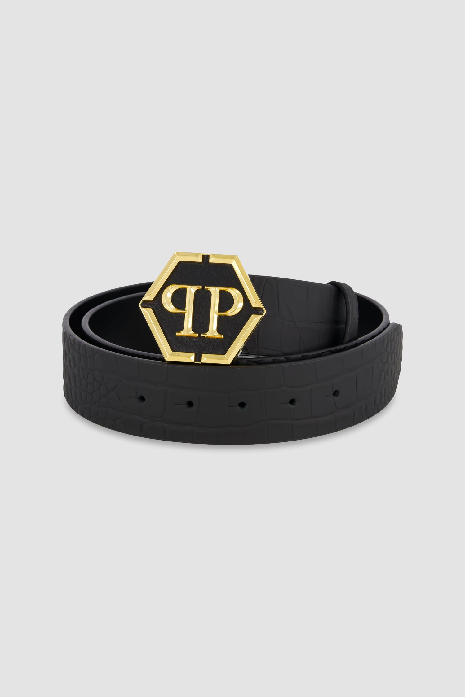 Buy Philipp Plein Black Leather Hexagon Belt | Men | Black