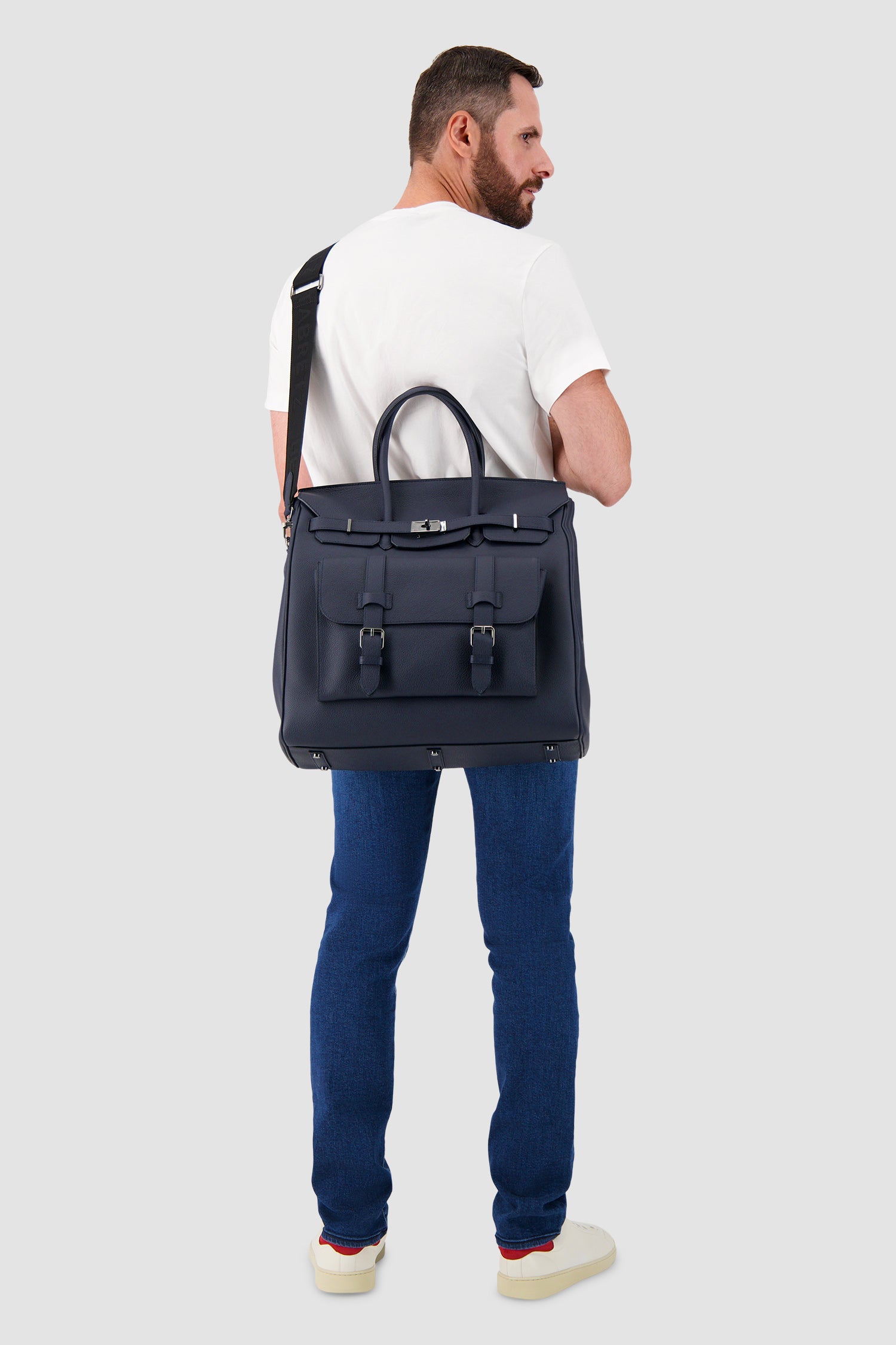 Hettabretz Navy Leather Travel Bag
