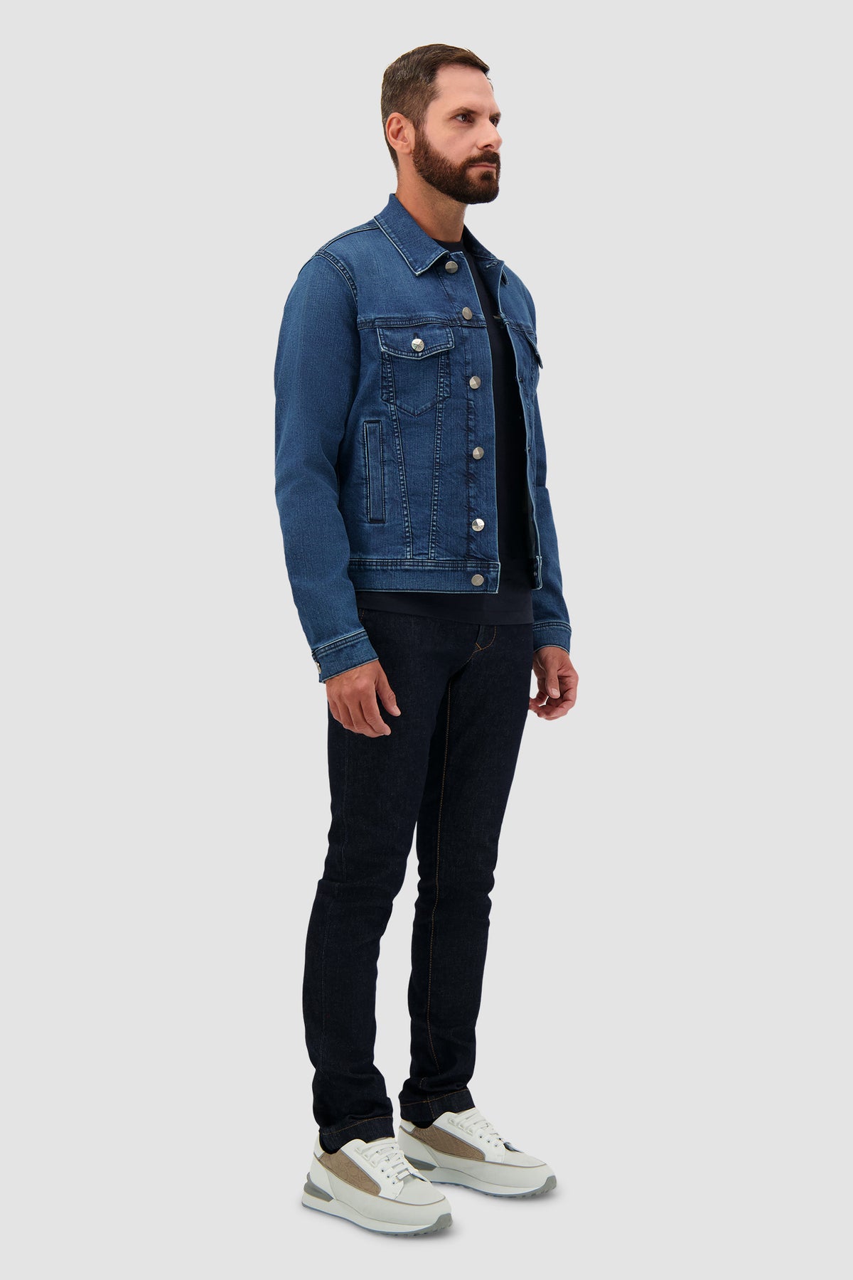 Jacob Cohen Medium Blue Washed Stretch Denim Trucker Jacket