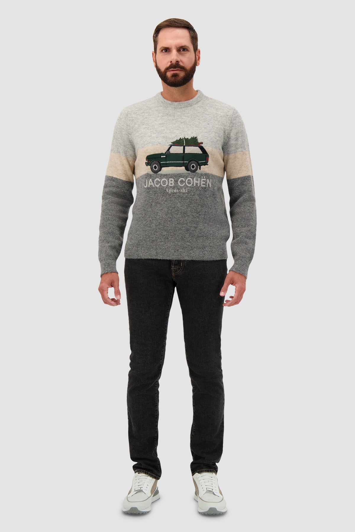 Jacob Cohen Grey Color-Block Apres-Ski Graphic Sweater