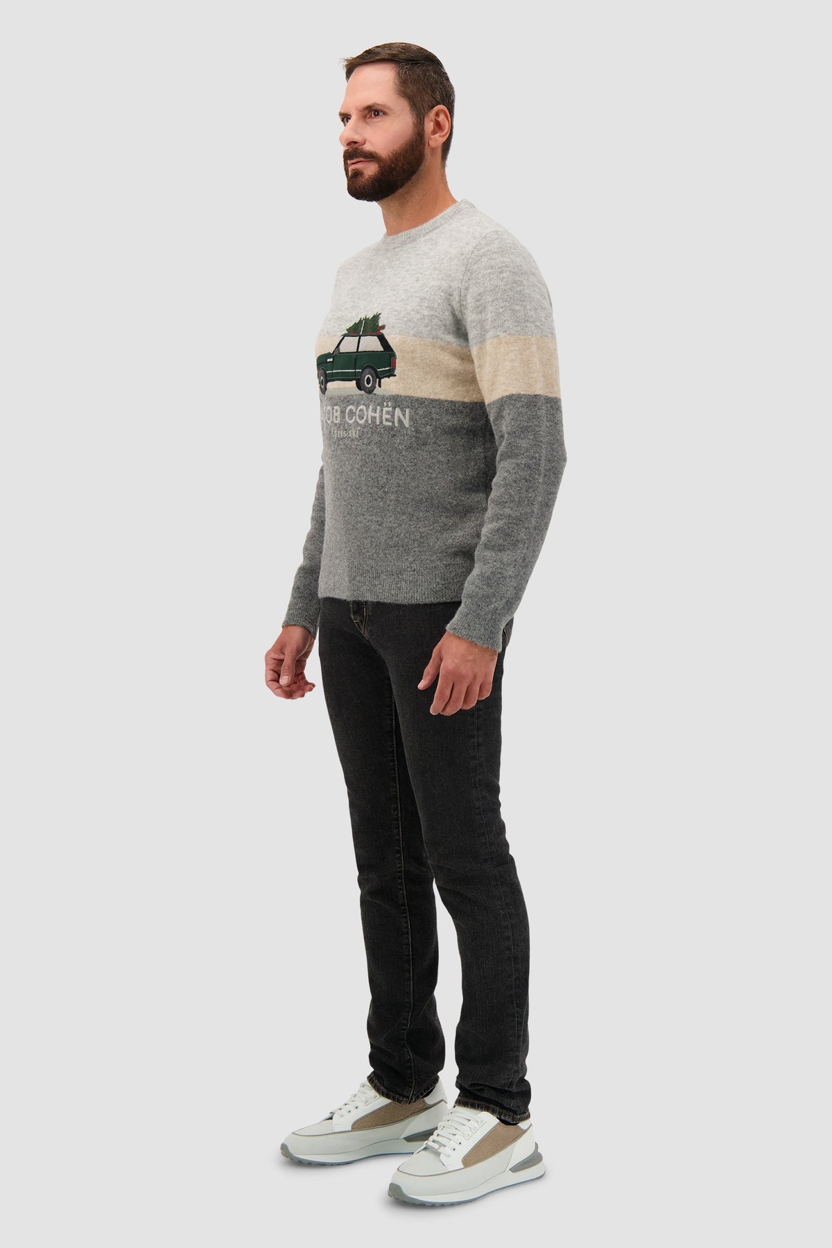 Jacob Cohen Grey Color-Block Apres-Ski Graphic Sweater