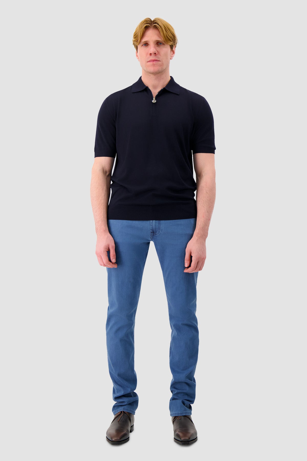 Stefano Ricci Navy Wool Zip Polo