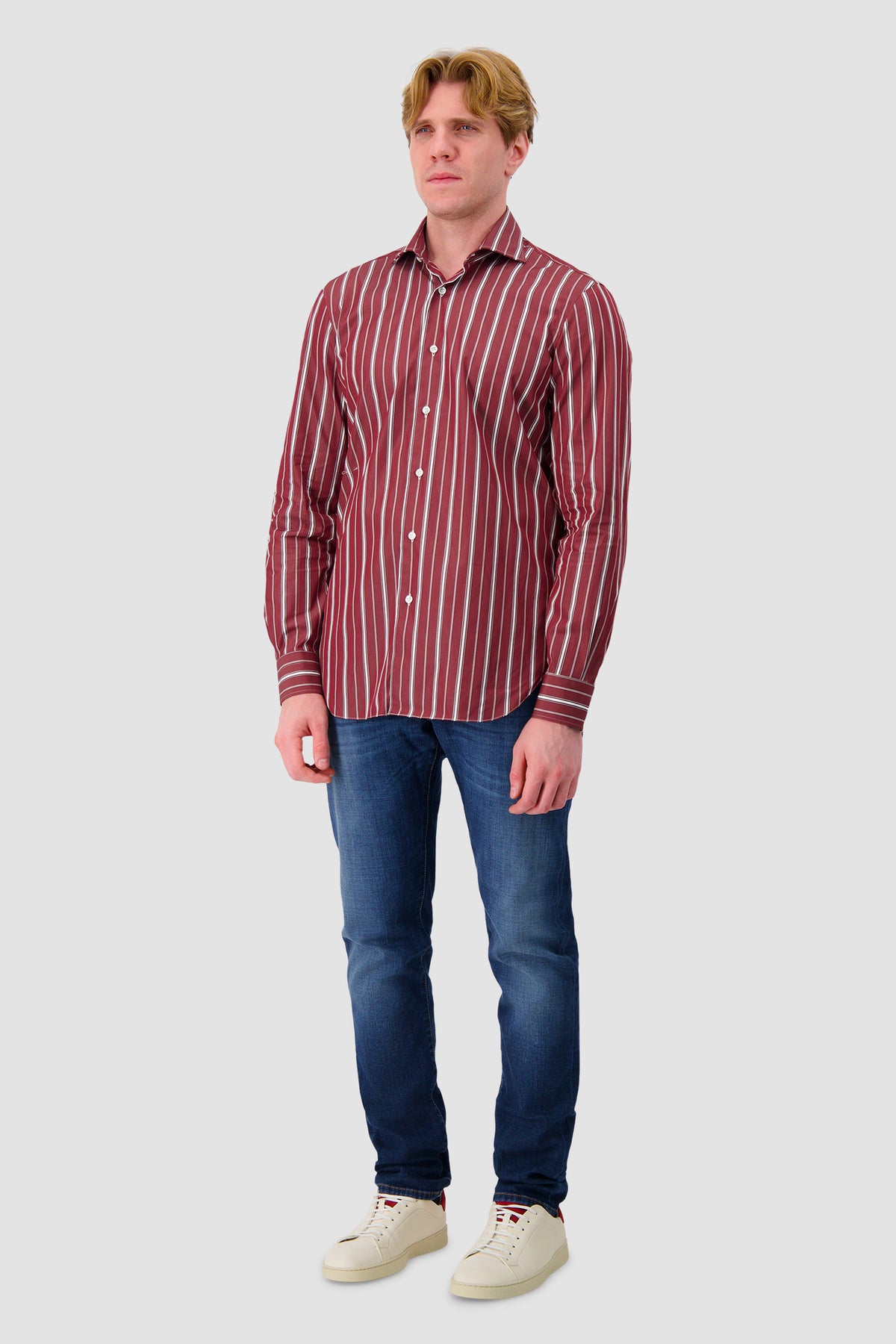 Barba Napoli Burgundy Striped Cotton Shirt