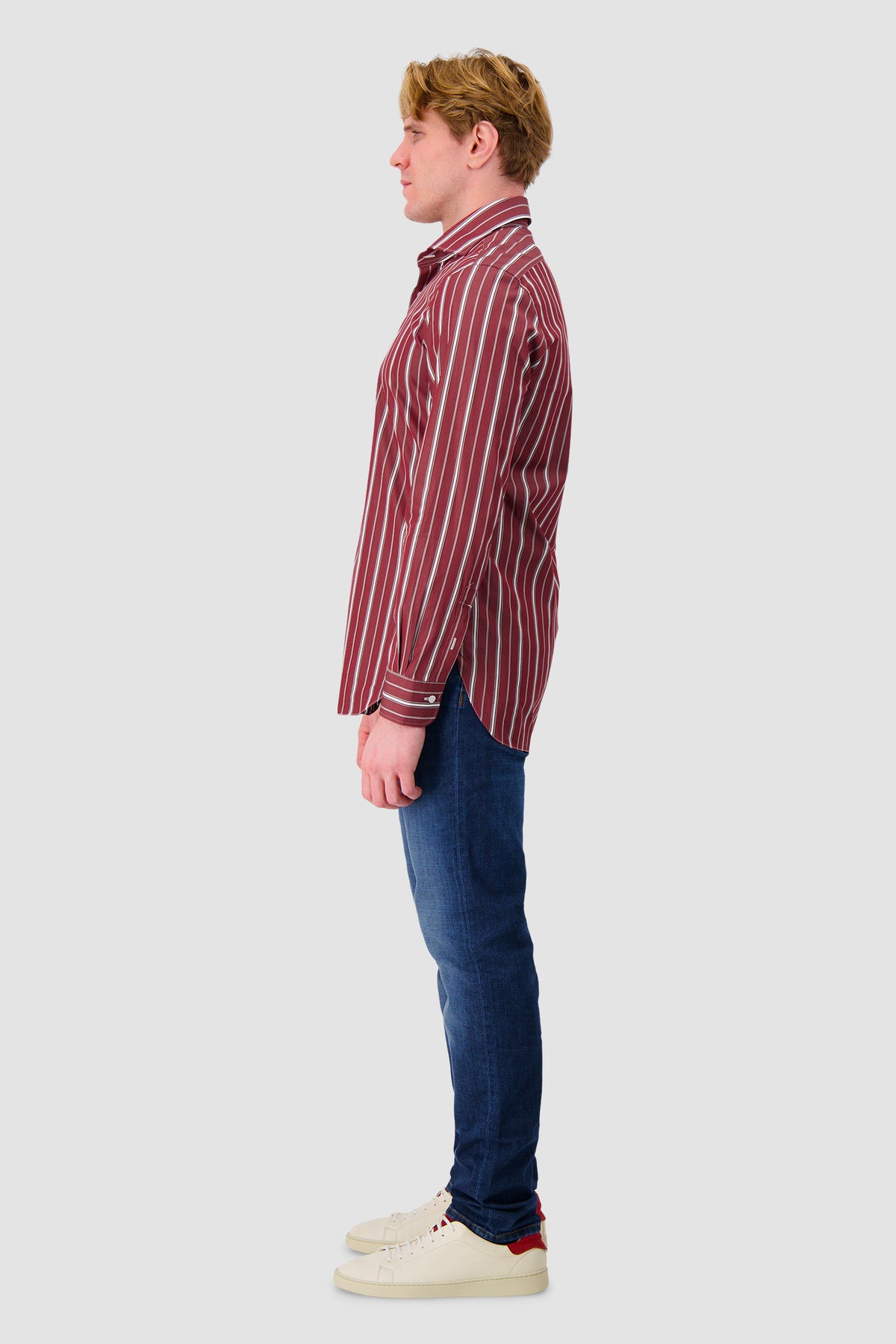 Barba Napoli Burgundy Striped Cotton Shirt