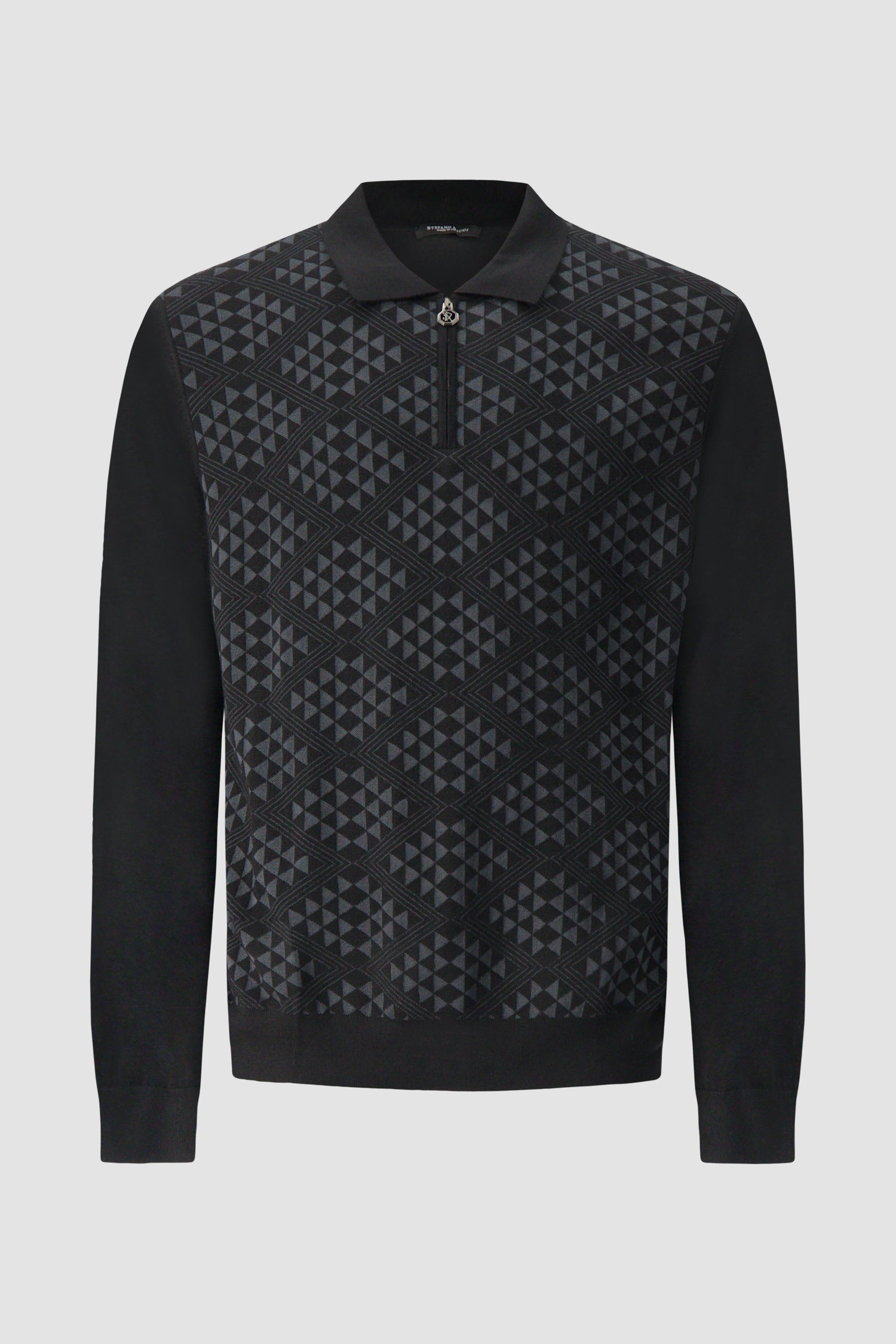 Stefano Ricci Black Cashmere/Silk Jacquard Zip Long Sleeve Polo