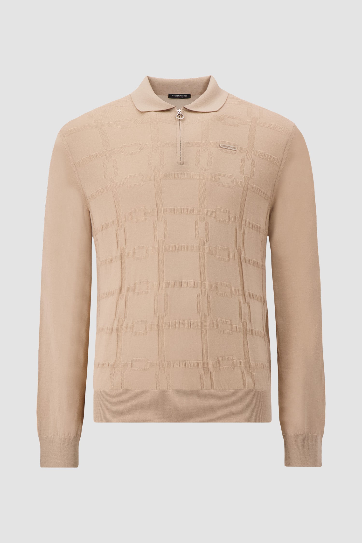 Stefano Ricci Beige Wool Long Sleeve Textured Polo