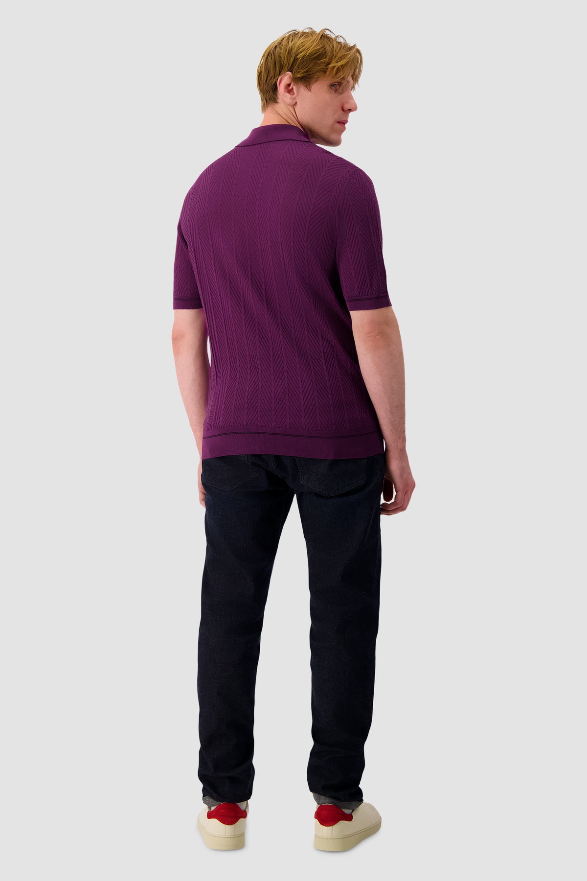 Zilli Purple Button Short Sleeve Textured Polo