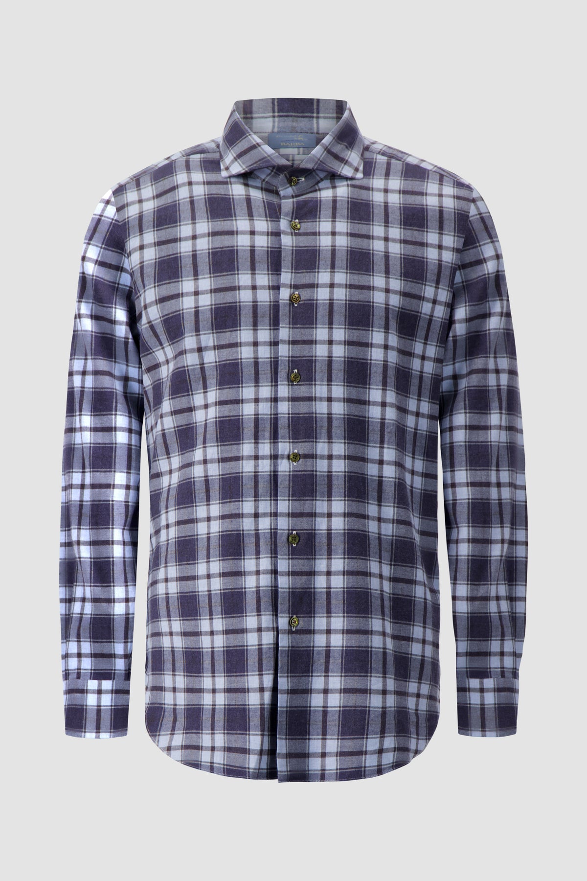 Barba Napoli Blue/Grey Plaid Cotton Shirt