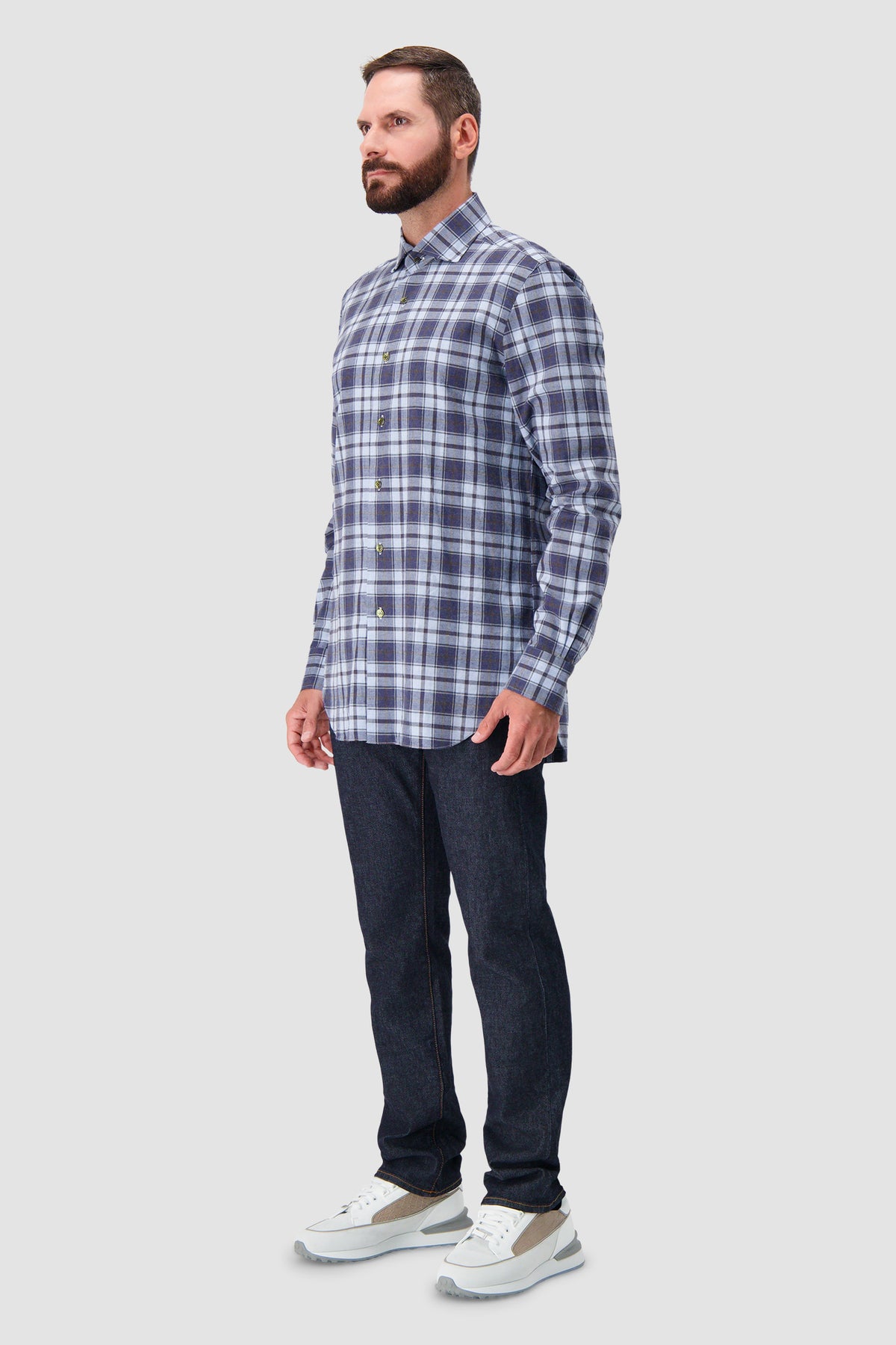 Barba Napoli Blue/Grey Plaid Cotton Shirt
