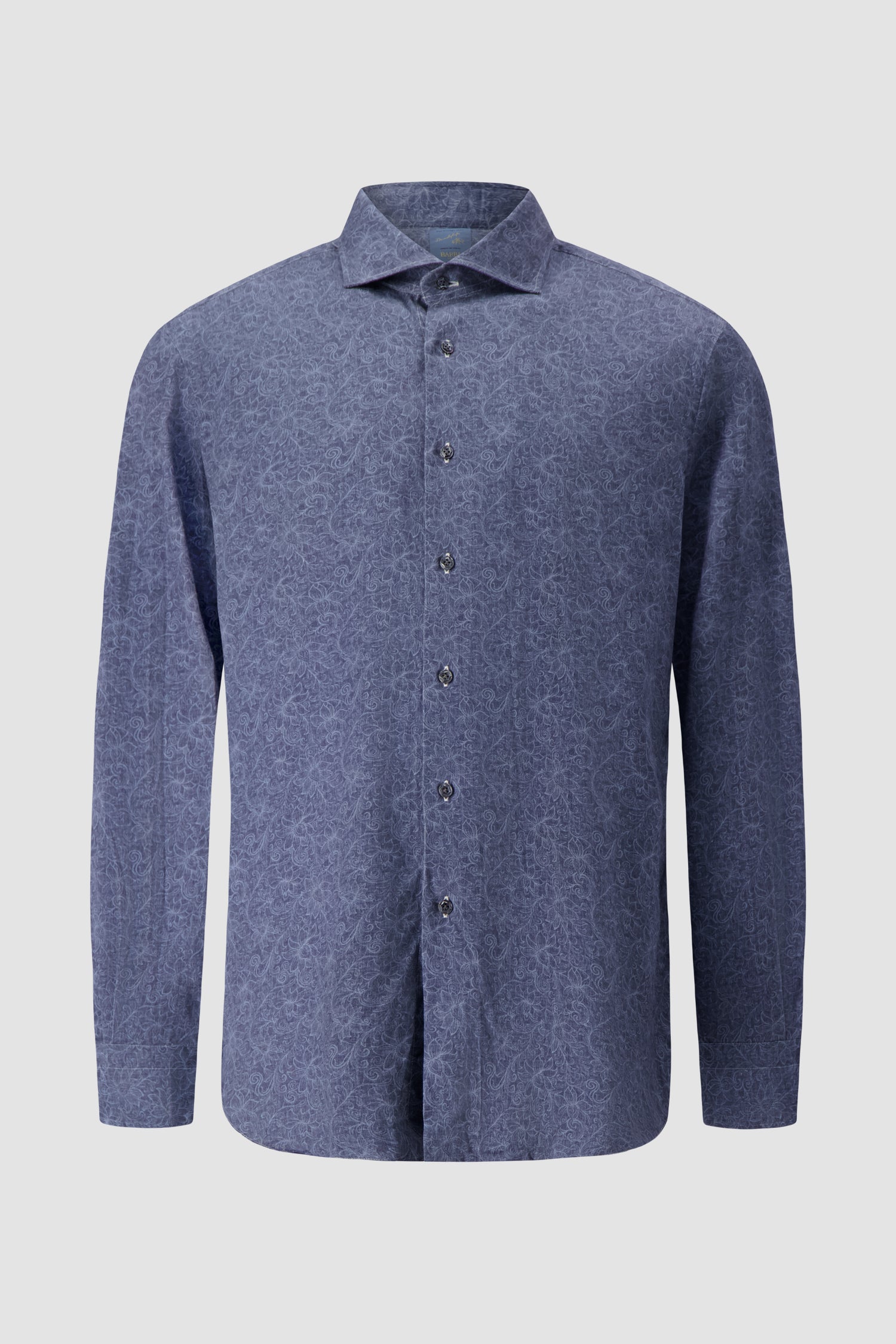 Barba Napoli Blue Cotton Floral Print Shirt