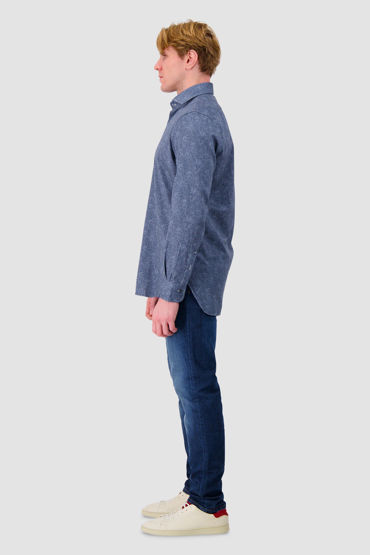 Barba Napoli Blue Cotton Floral Print Shirt