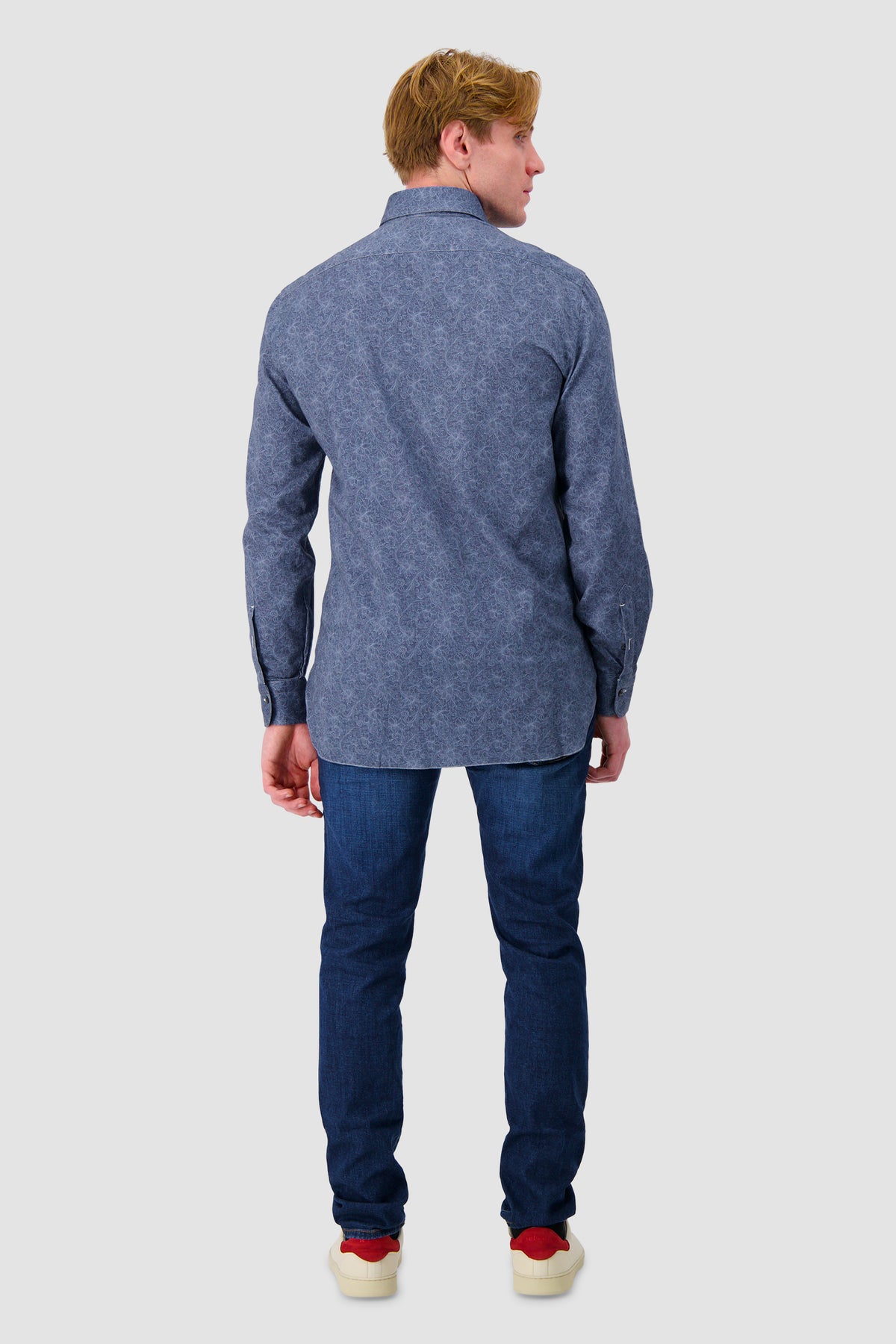 Barba Napoli Blue Cotton Floral Print Shirt