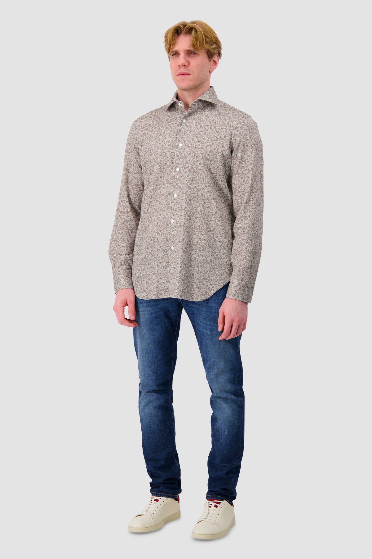 Barba Napoli Brown Cotton Floral Print Shirt