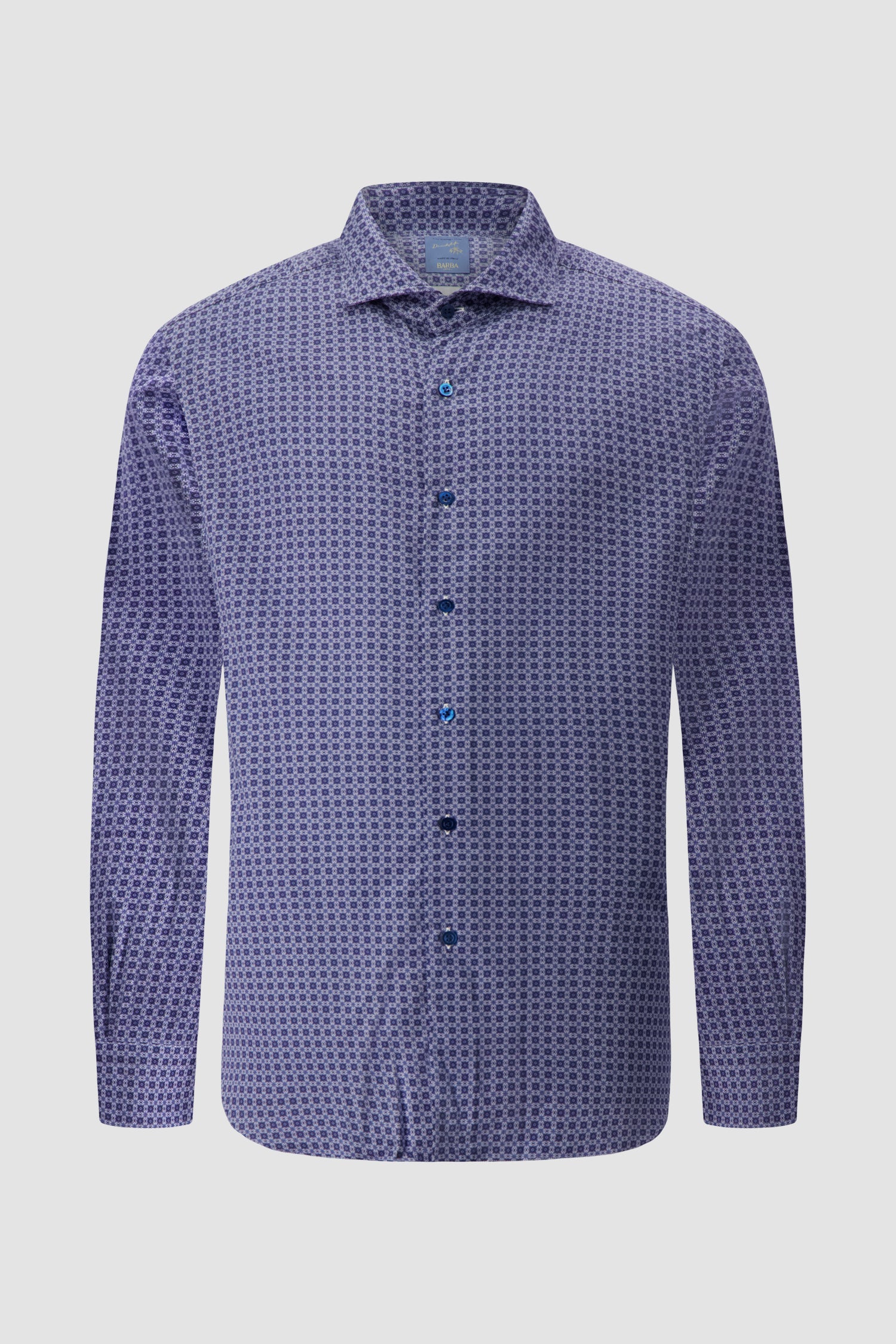 Barba Napoli Blue Cotton Print Shirt