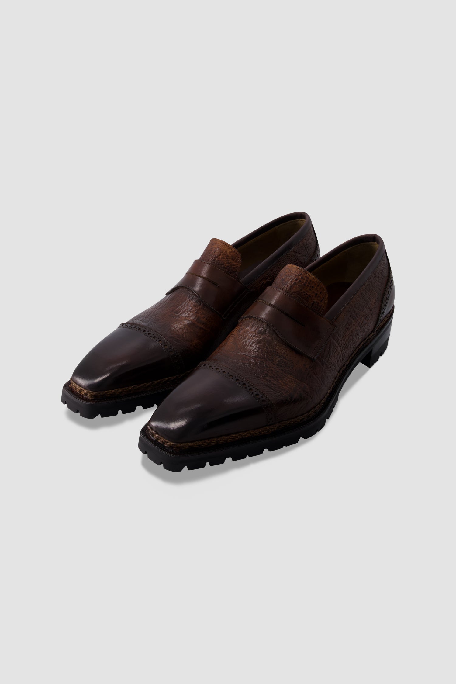 Antonio Meccariello Brown Leather Textured Penny Loafer