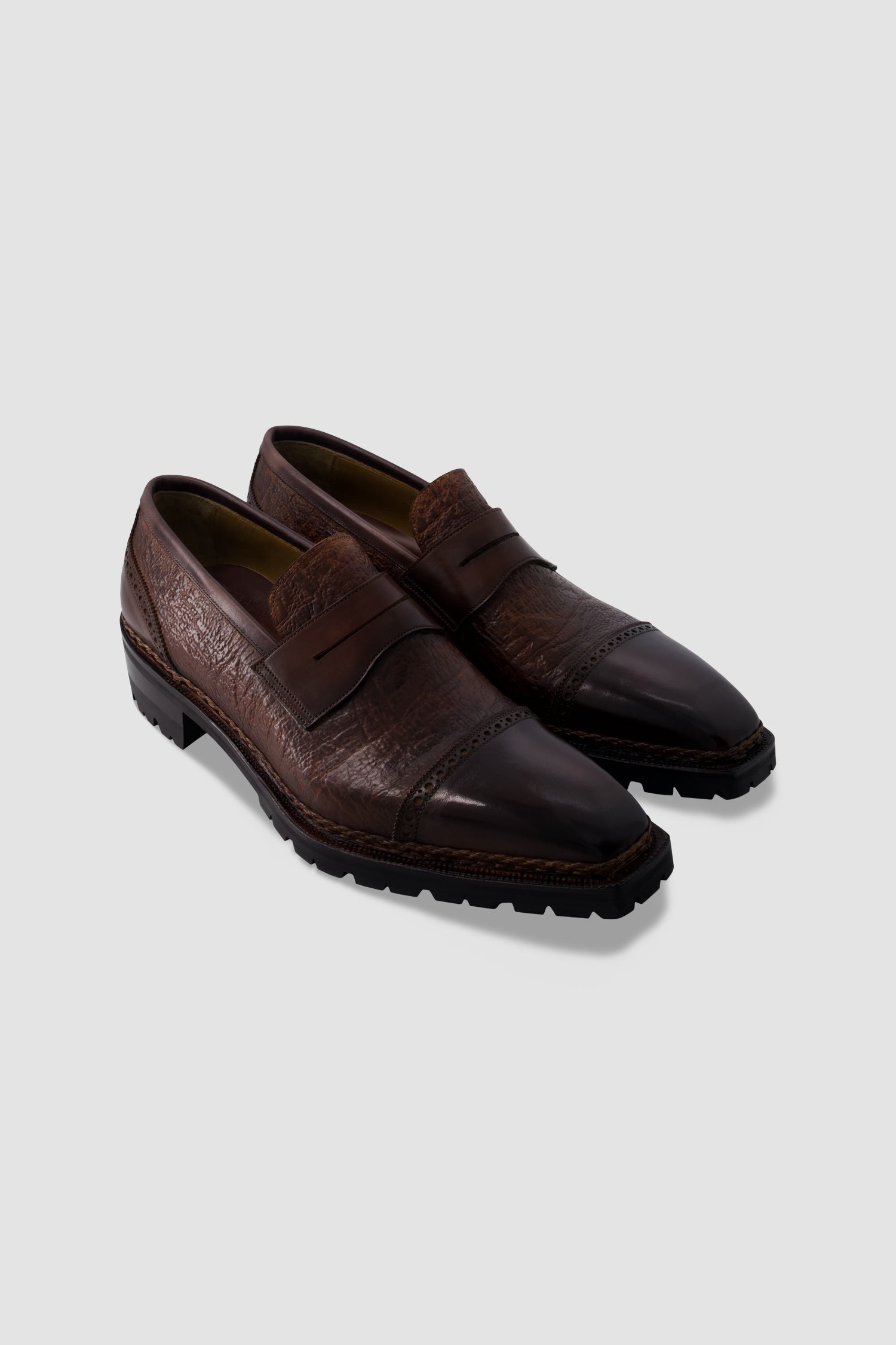 Antonio Meccariello Brown Leather Textured Penny Loafer
