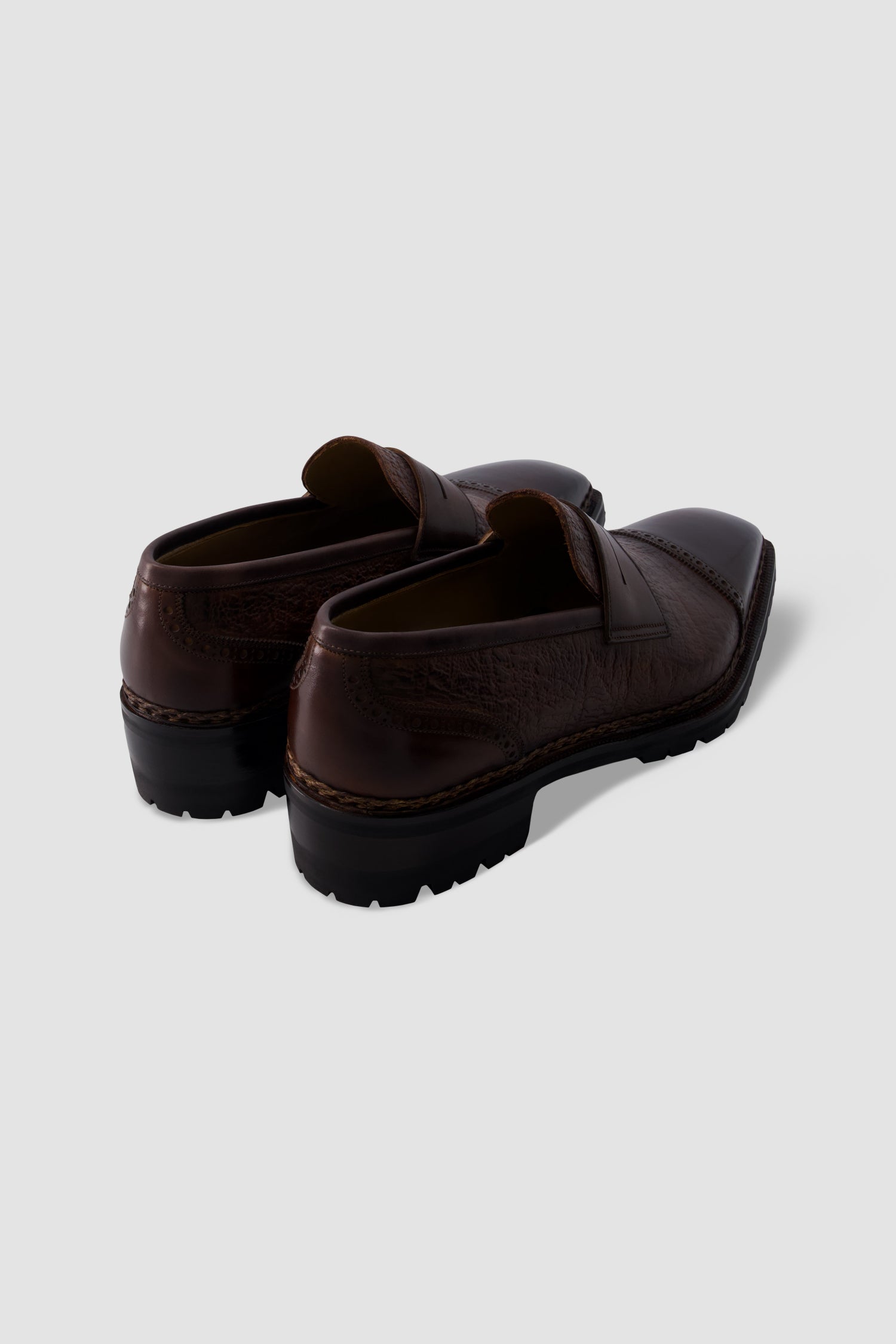 Antonio Meccariello Brown Leather Textured Penny Loafer