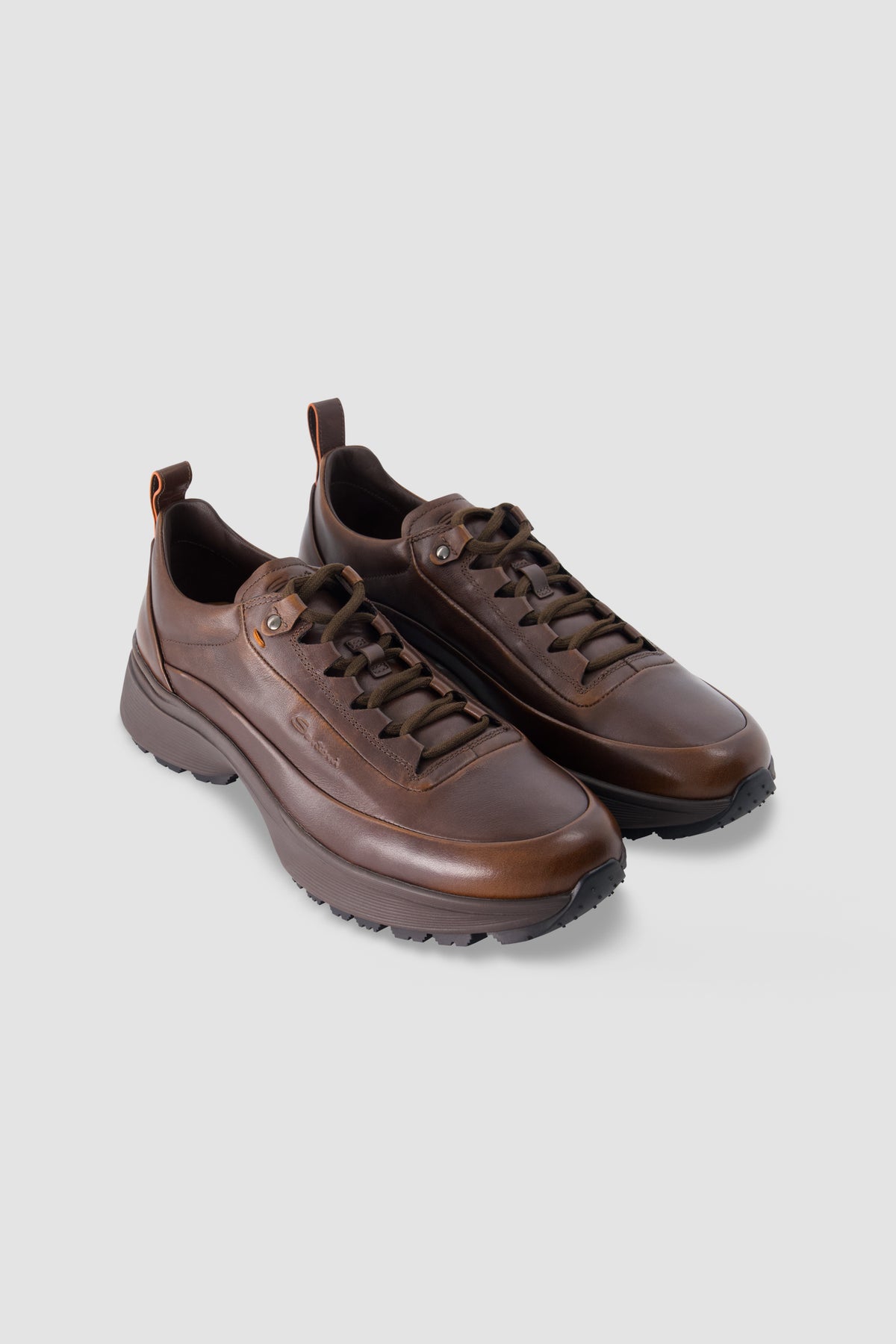 Santoni Dark Brown Leather Sneakers