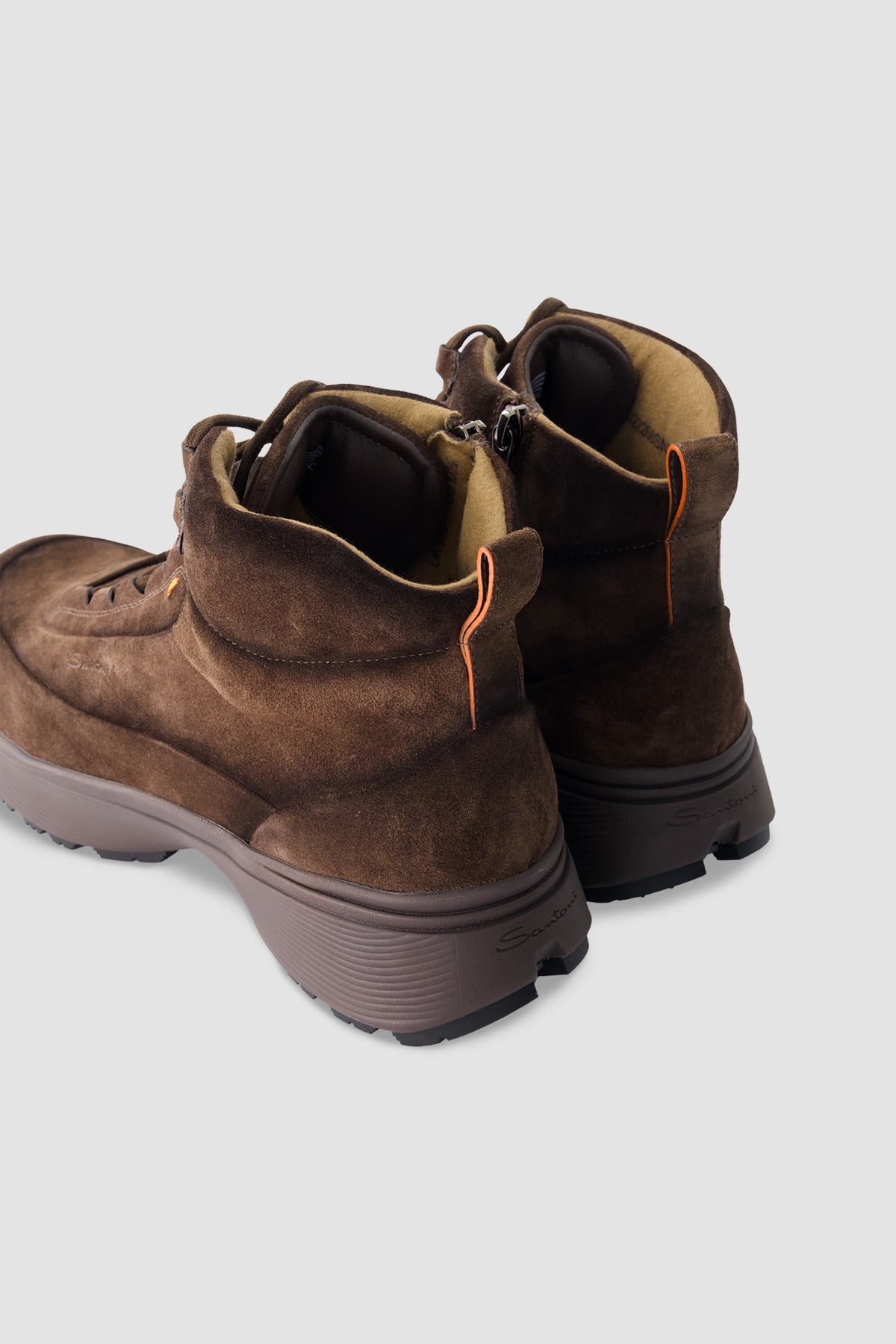 Santoni Dark Brown Suede Lace-Up Boots