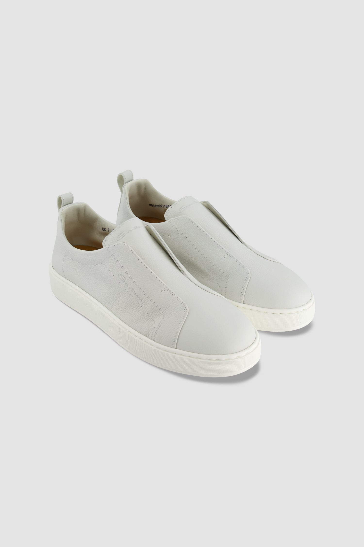Santoni White Leather Slip-on Sneakers