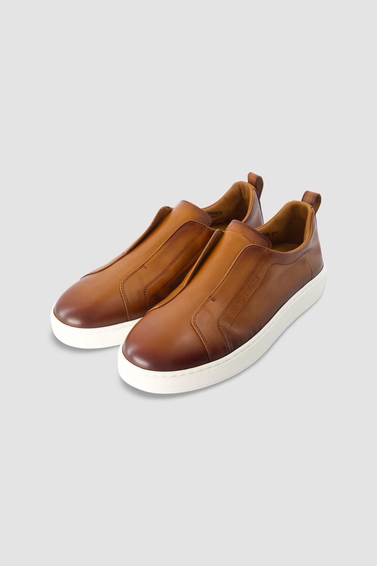 Santoni Cognac Leather Slip-On Sneakers