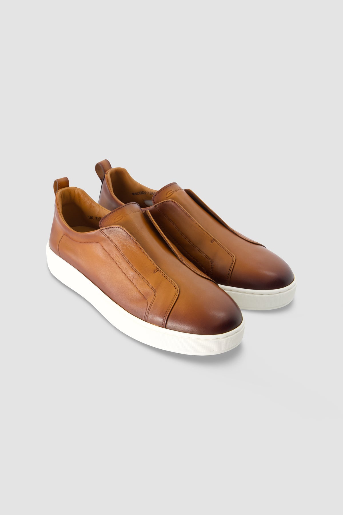 Santoni Cognac Leather Slip-On Sneakers