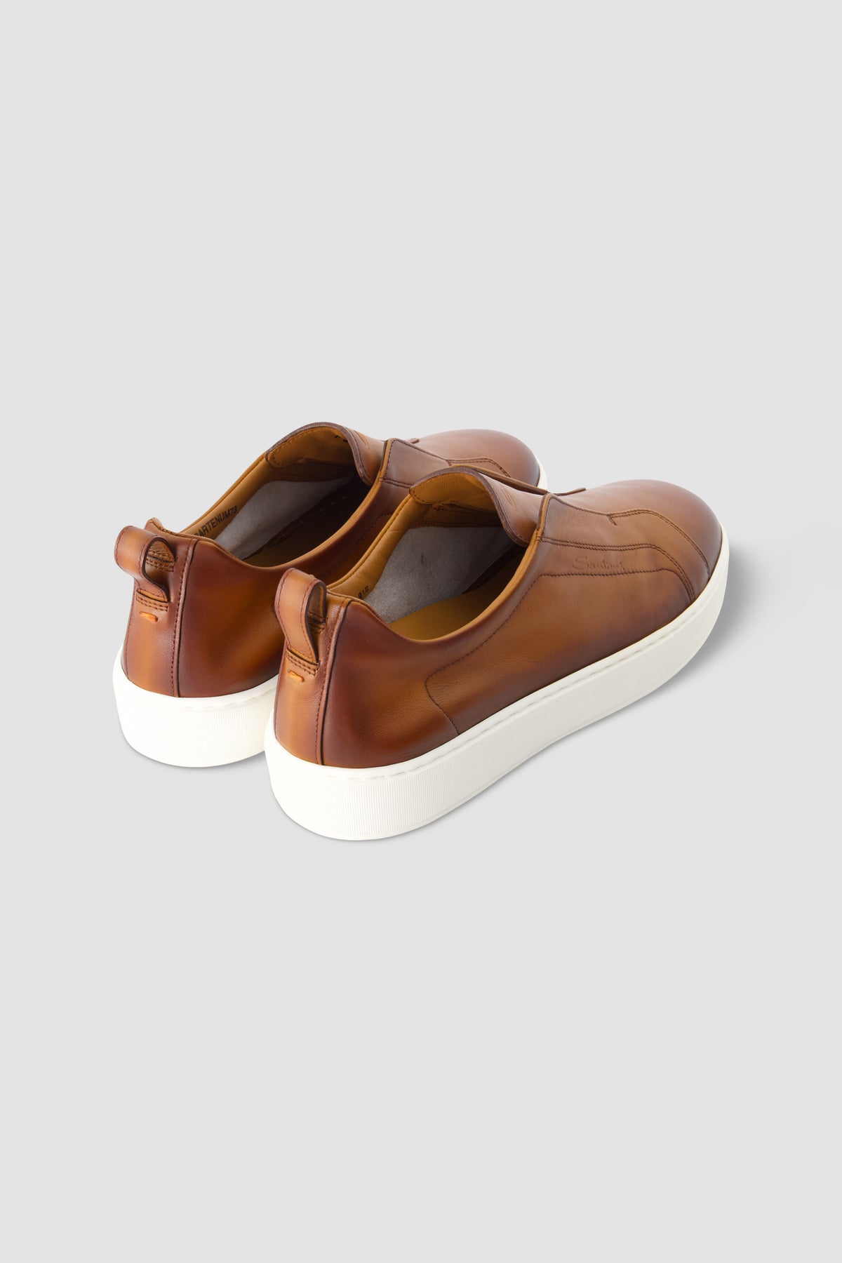 Santoni Cognac Leather Slip-On Sneakers