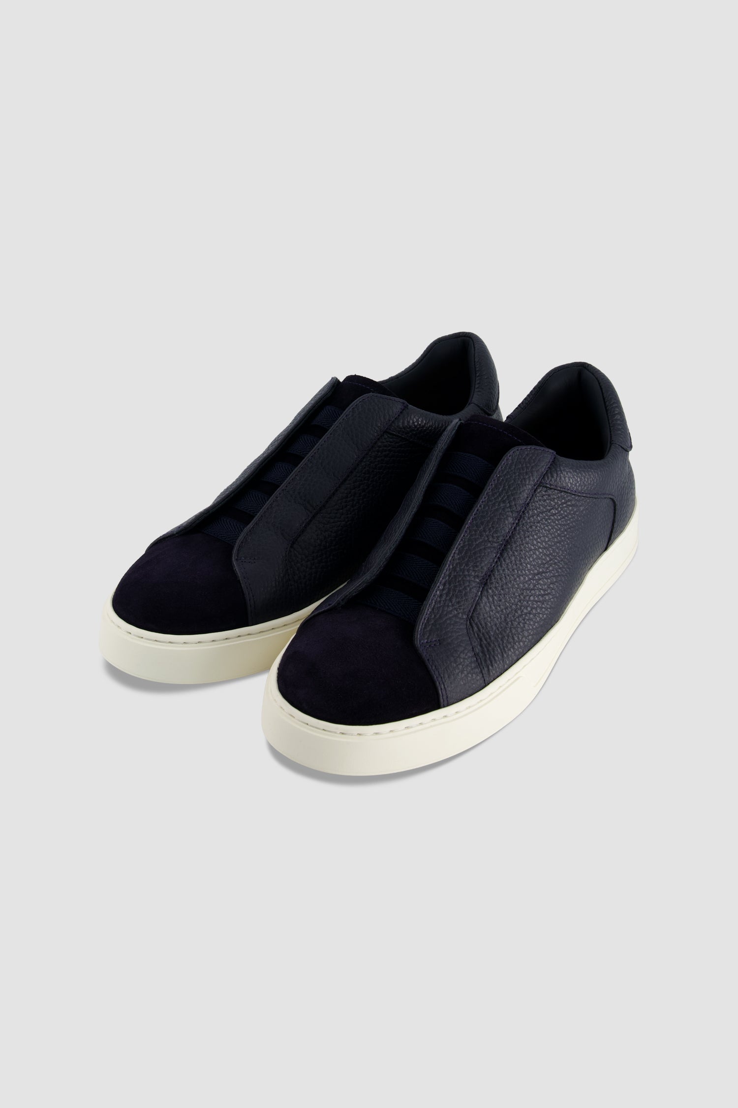 Santoni Navy Leather Slip-on Sneaker