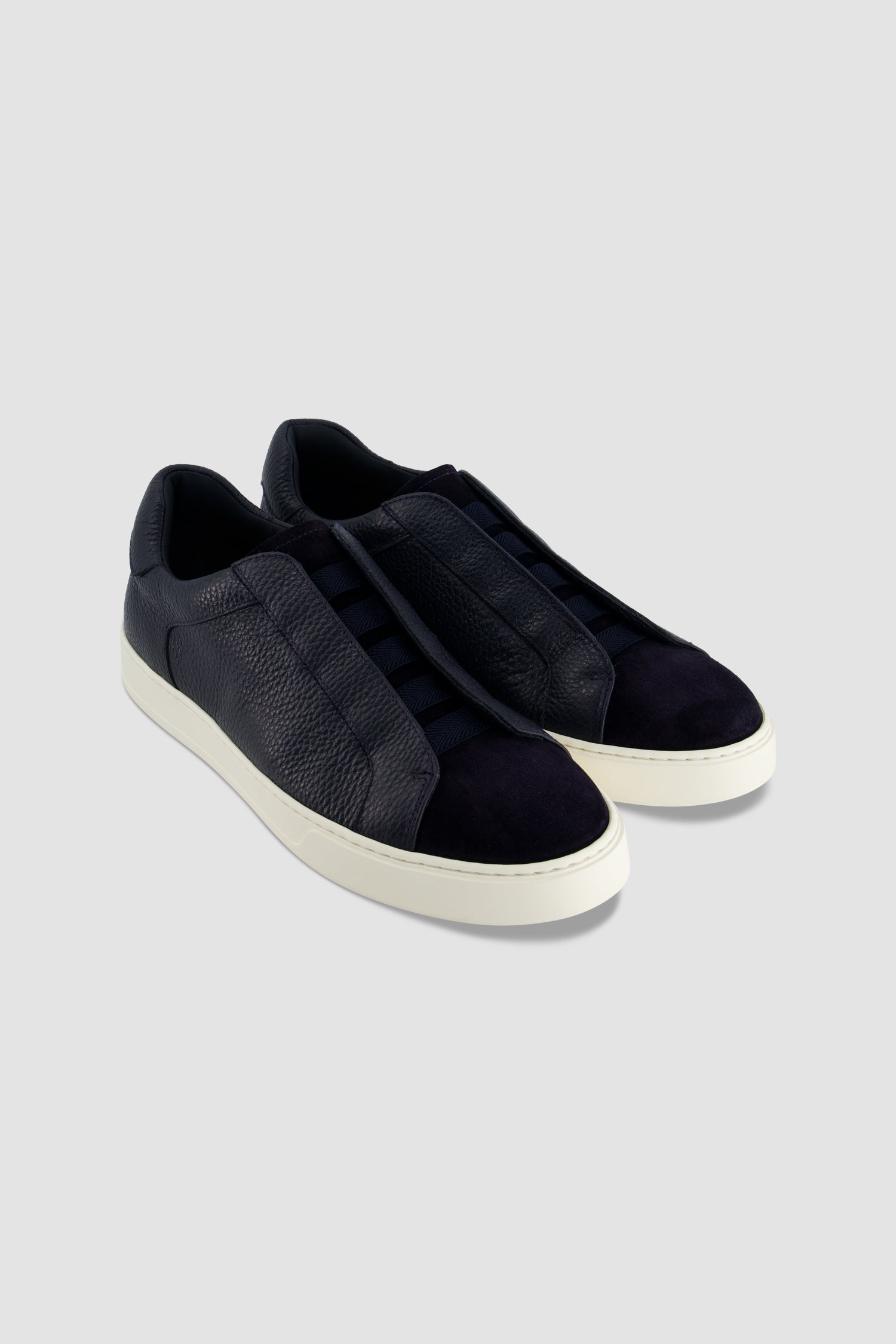 Santoni Navy Leather Slip-on Sneaker