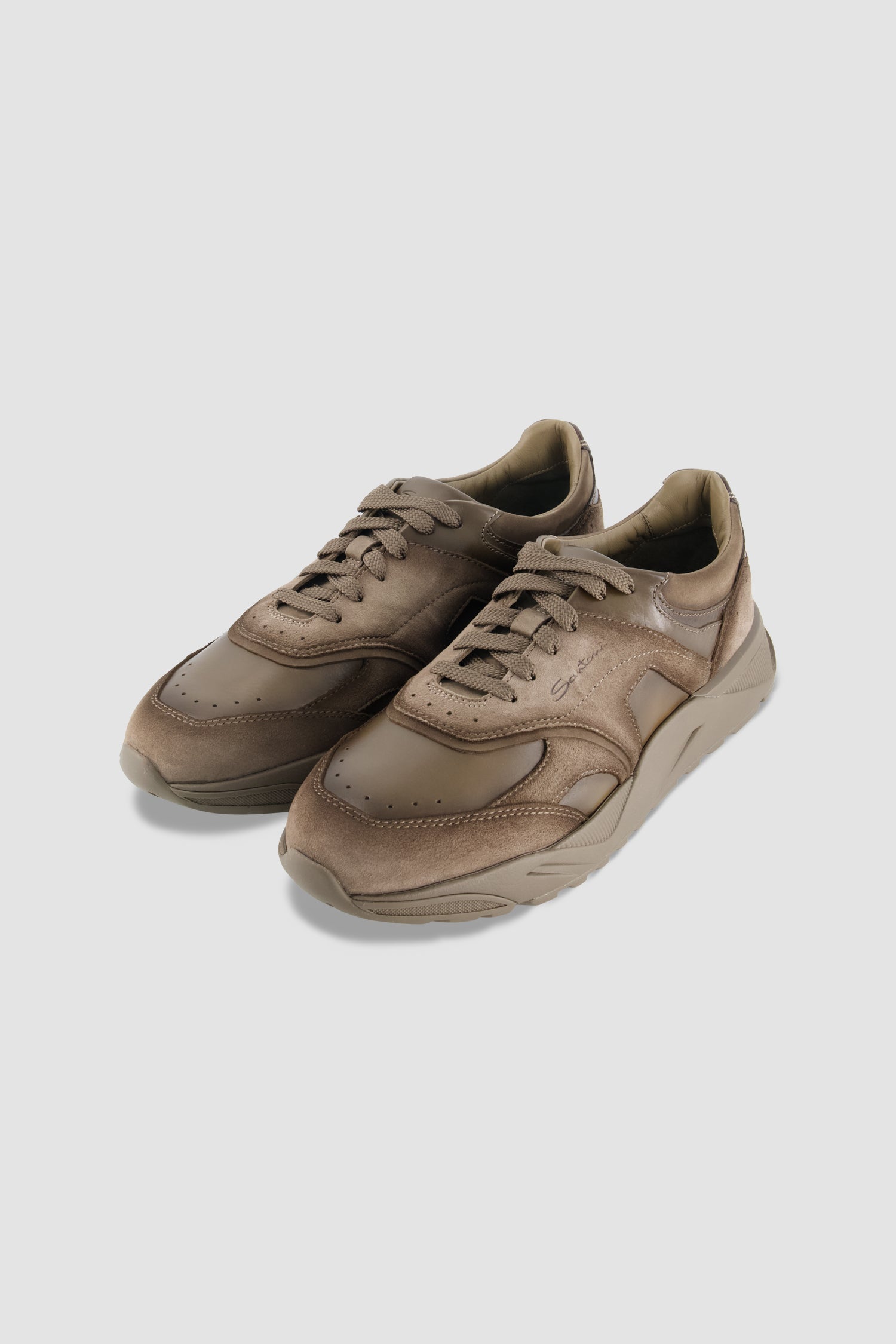 Santoni Brown Suede/Leather Sneaker