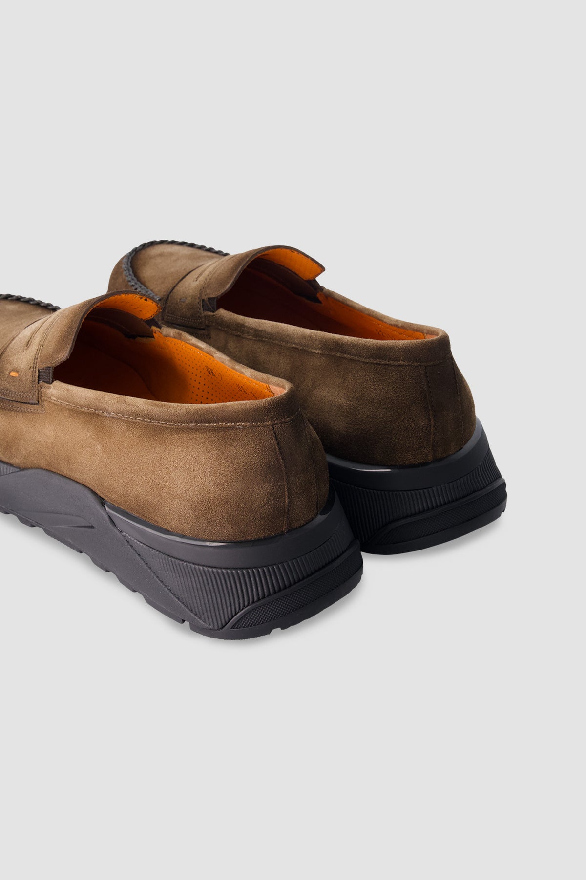 Santoni Light Brown Suede Penny Loafers