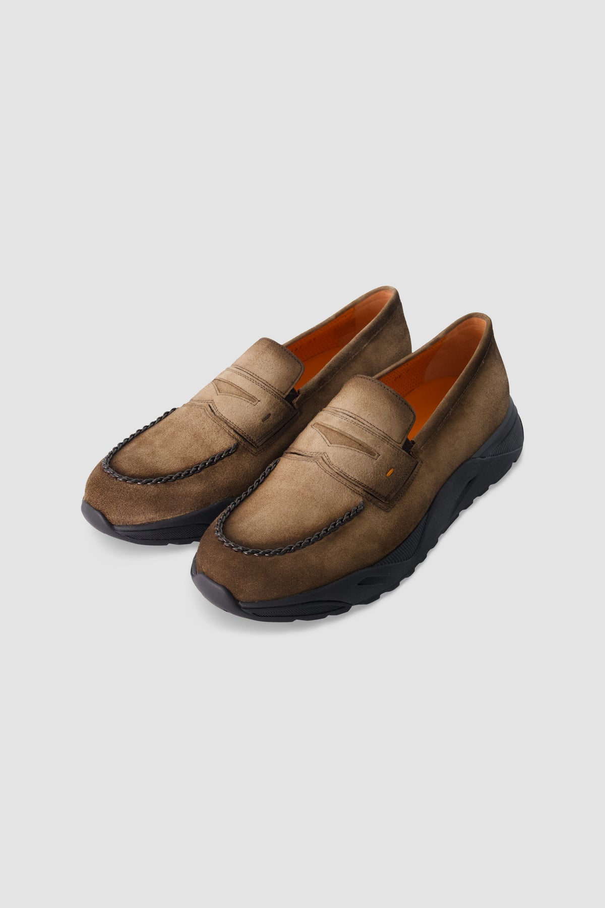 Santoni Light Brown Suede Penny Loafers