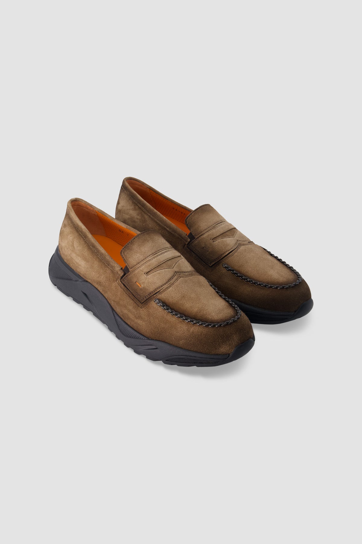 Santoni Light Brown Suede Penny Loafers