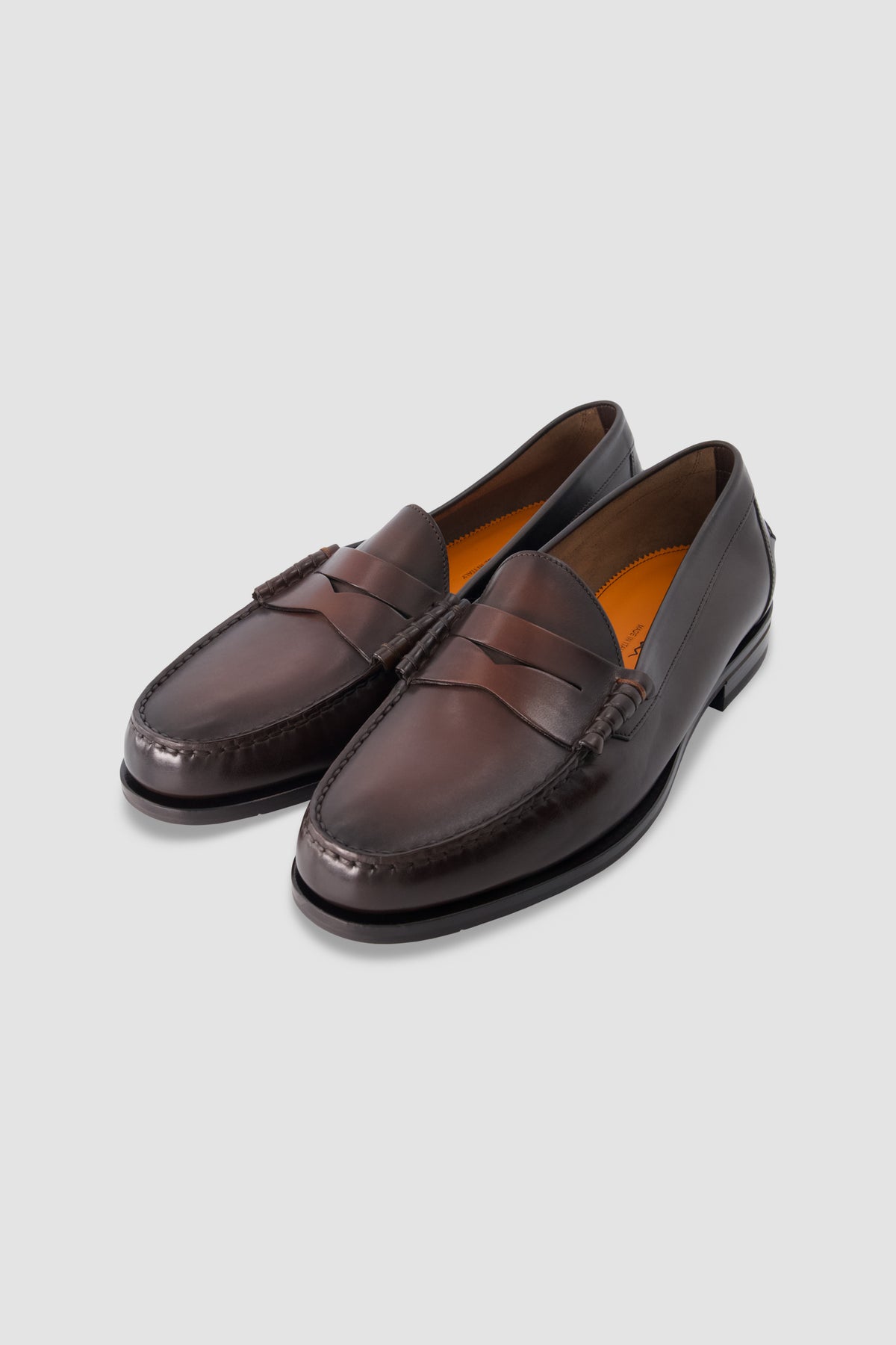 Santoni Brown Leather Penny Loafers