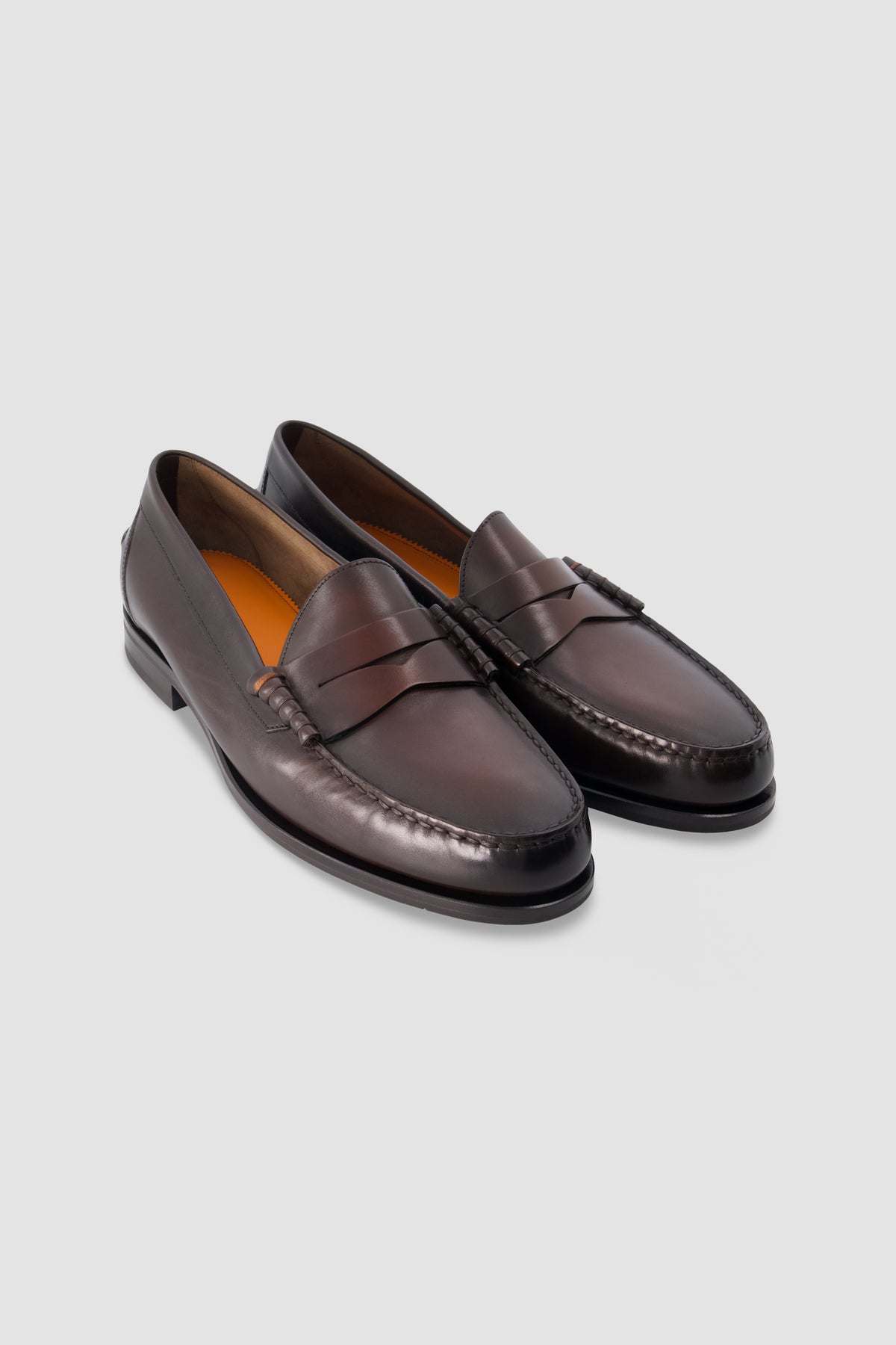 Santoni Brown Leather Penny Loafers