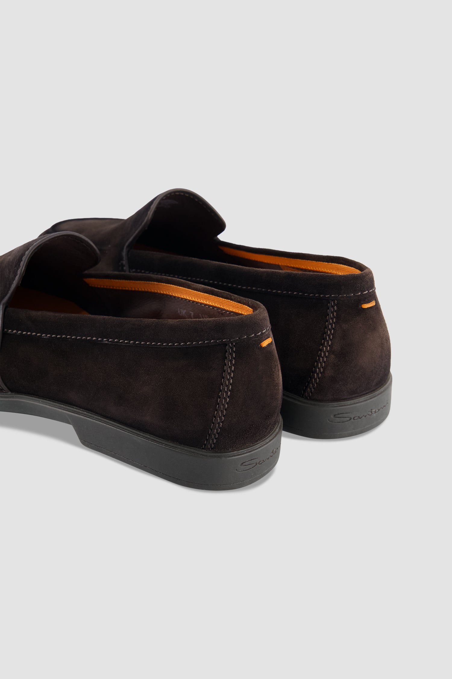 Santoni Brown Suede Slip-on Loafers
