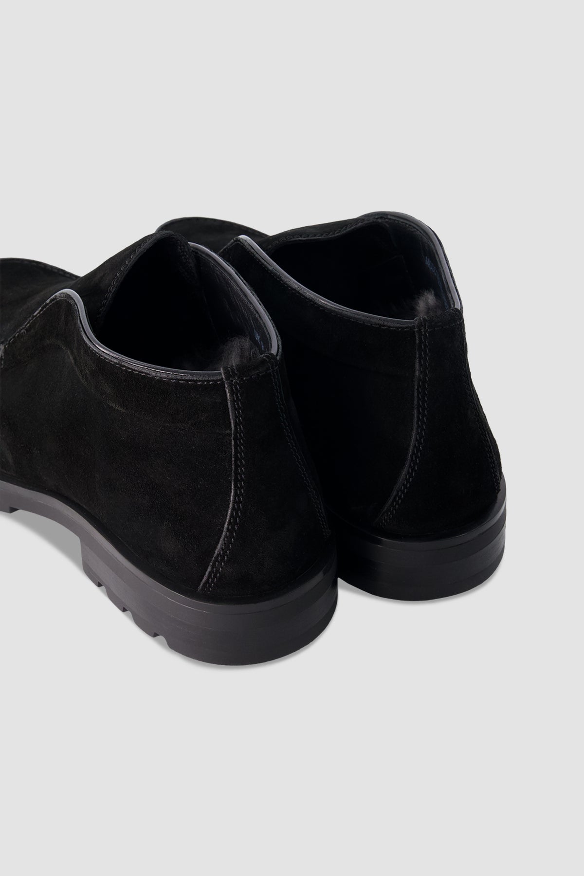 Santoni Black Suede Shearling Lined Ankle Boots