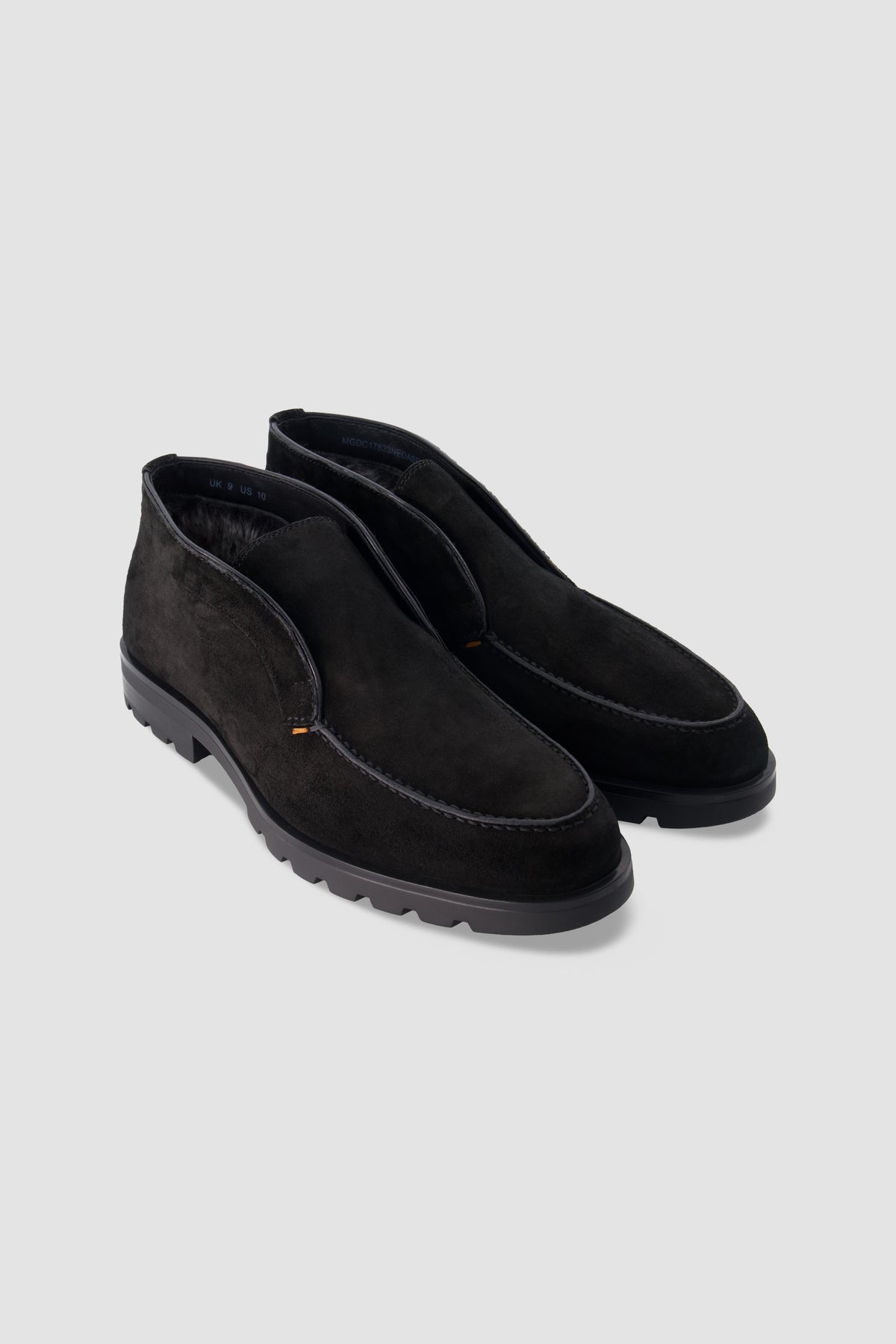 Santoni Black Suede Shearling Lined Ankle Boots