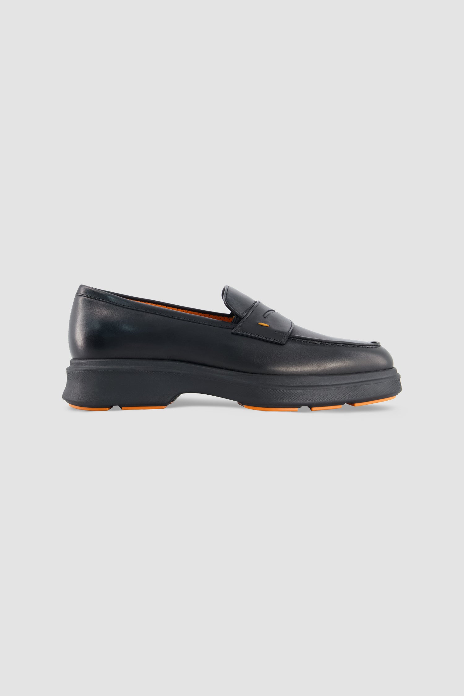 Santoni Black Leather Penny Loafer